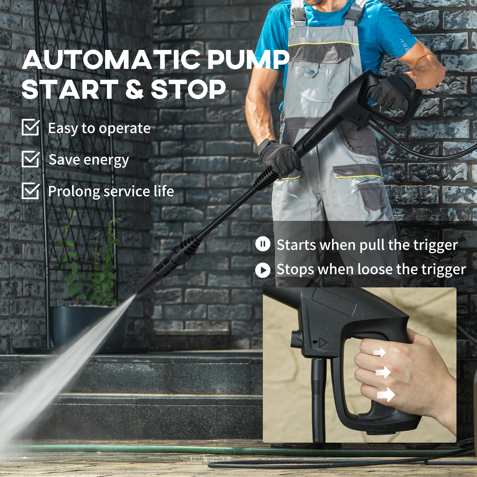 DURHAND 1800W High Pressure Washer, 150 Bar Pressure, 510 L/h Flow, High-Performance Portable Power Washer Jet Wash Cleaner with 6M Hose and Hose Reel for Garden, Car, Furniture, Yellow 6