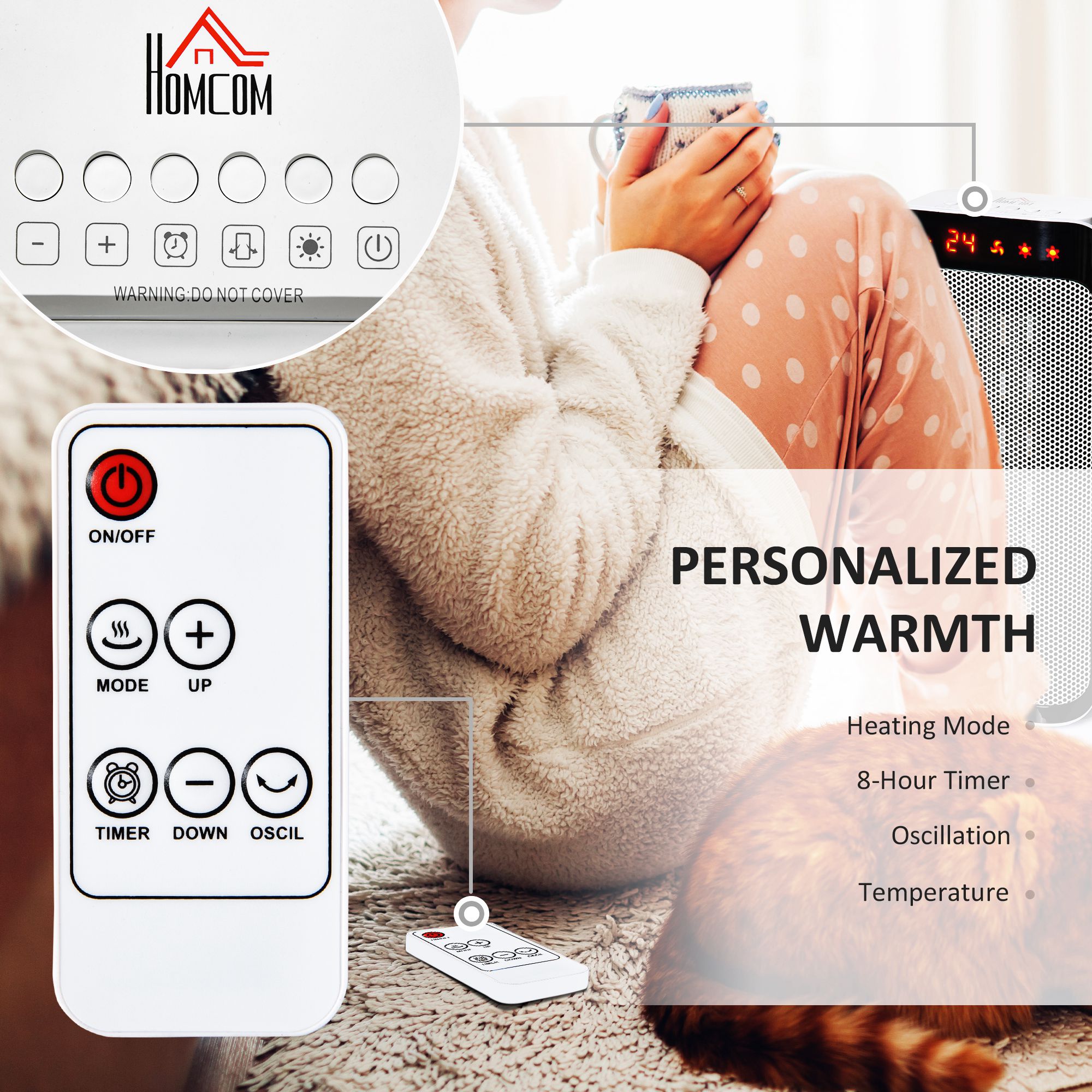 HOMCOM 2000W Electric Heater, PTC Ceramic Portable Fan Heater with Overheating & Tip-Over Protection, 8H Timer, 45° Oscillating Heater for Home, Office, Study, Bedroom 5
