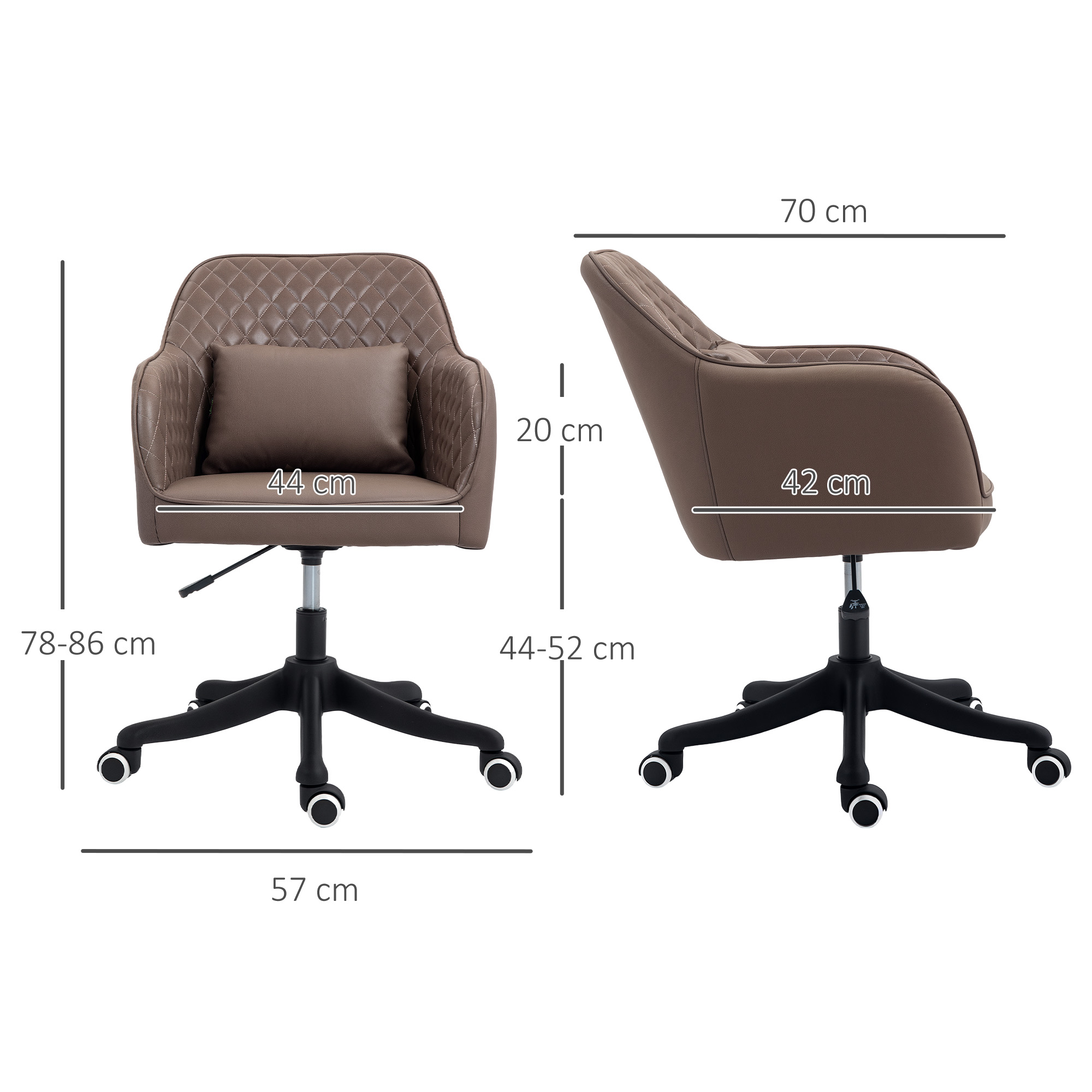 Vinsetto Microfiber Office Chair, Desk Chair, Makeup Vanity Chair with Massage Lumbar Pillow and Rolling Wheels for Bedroom and Home, Brown 3