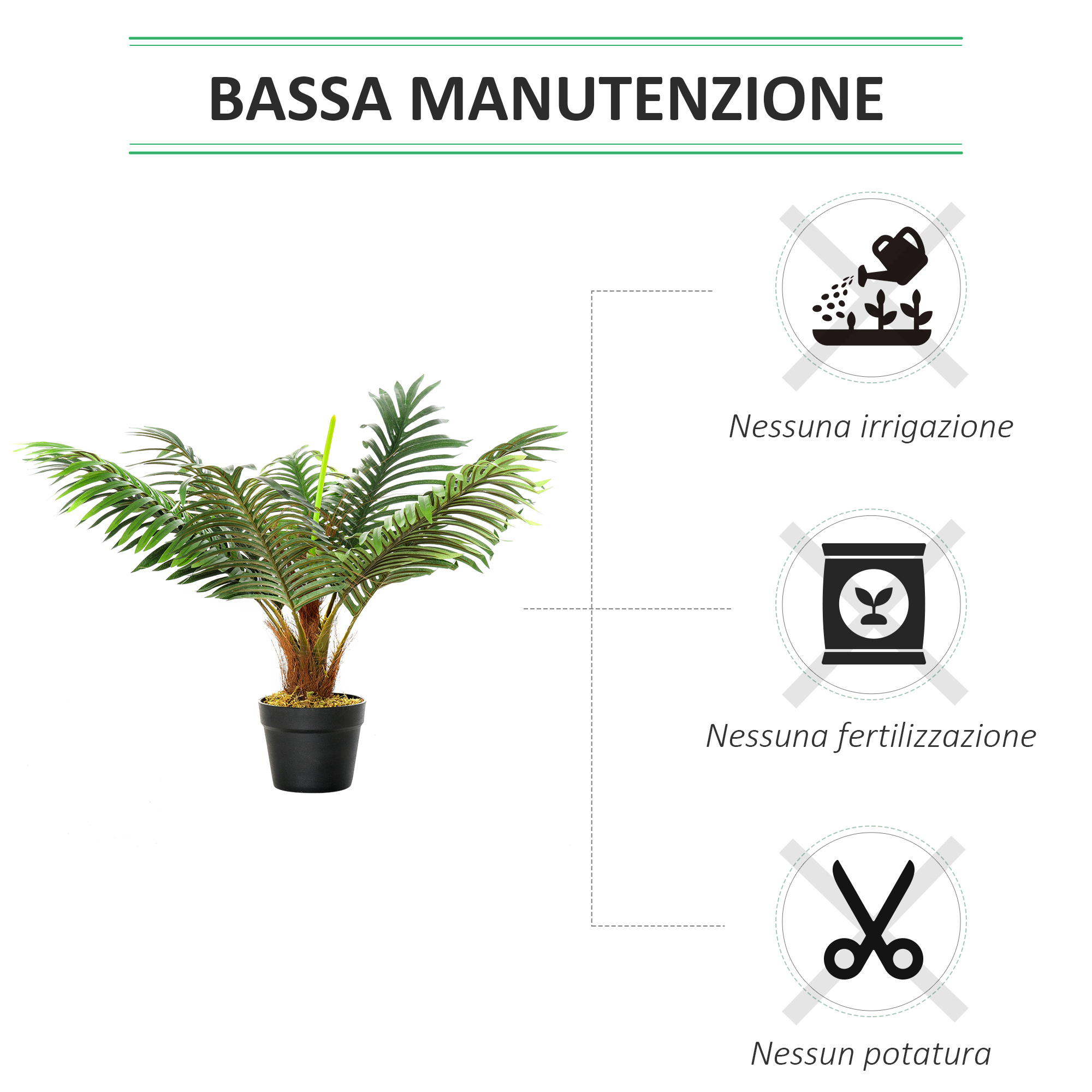 Outsunny Palma Artificiale In Plastica Con Vaso - 60 Cm Altezza - Pianta Finta Tropicale Per Interni/Esterni