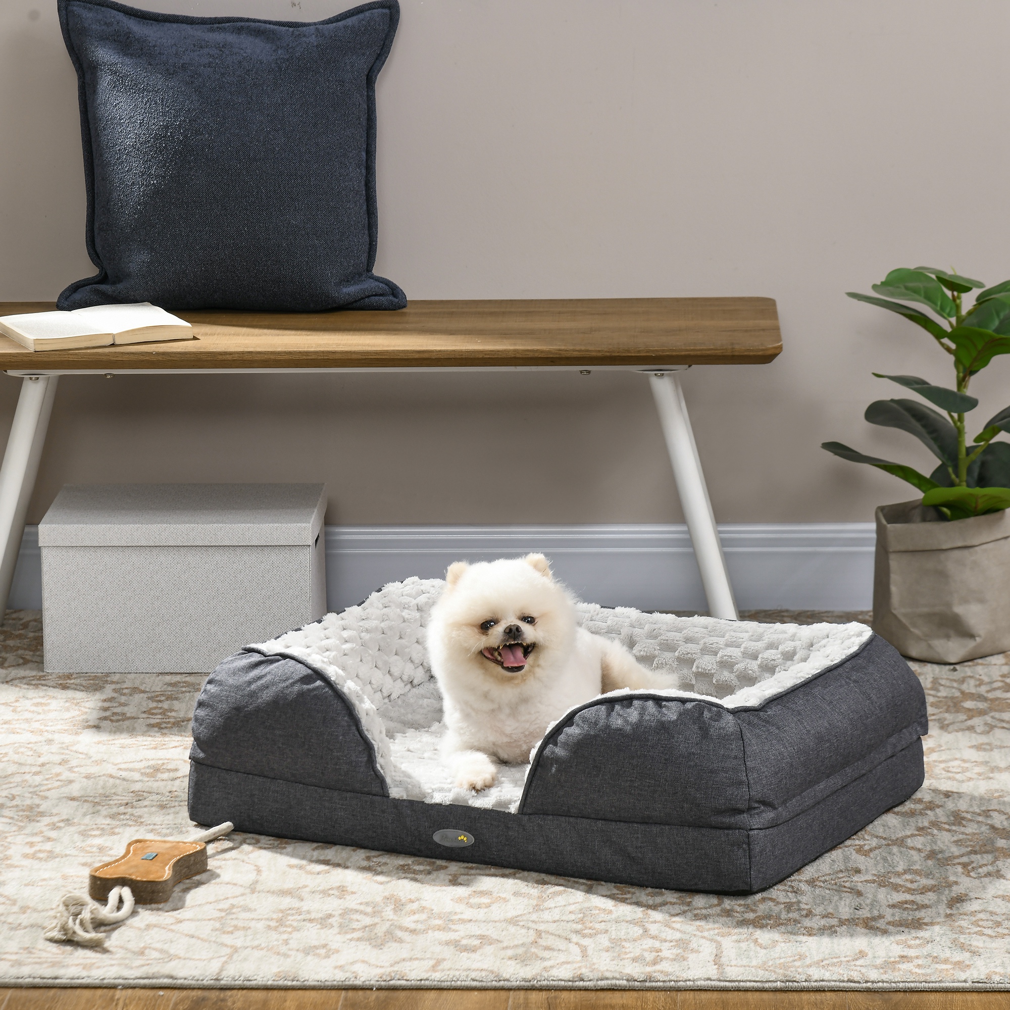 PawHut Calming Dog Bed Pet Mattress w/ Removable Cover, Anti-Slip Bottom, for Small Dogs, 70L x 50W x 18Hcm - Brown