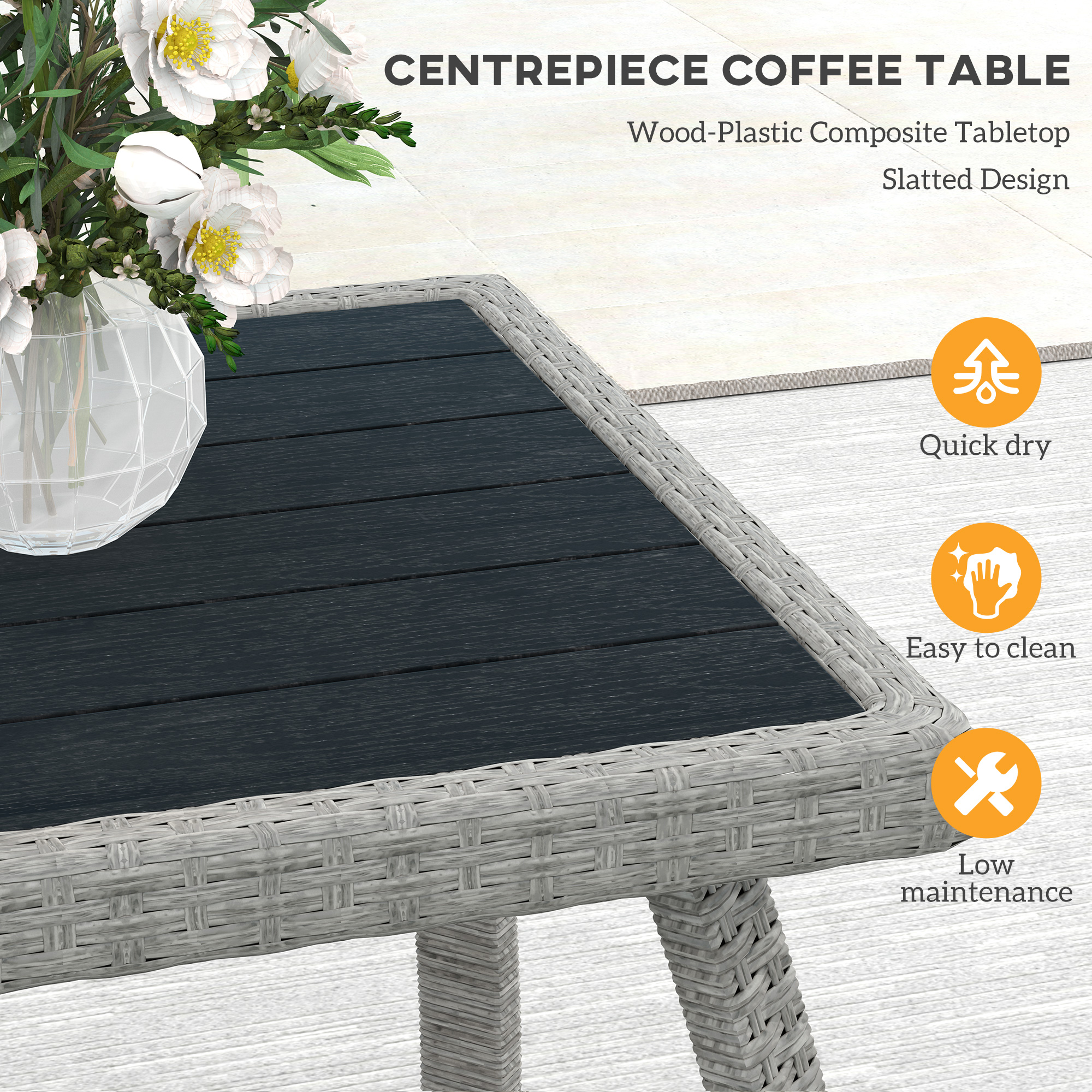 Outsunny Four-Piece Rattan Cut-Out Sofa Set Grey 8