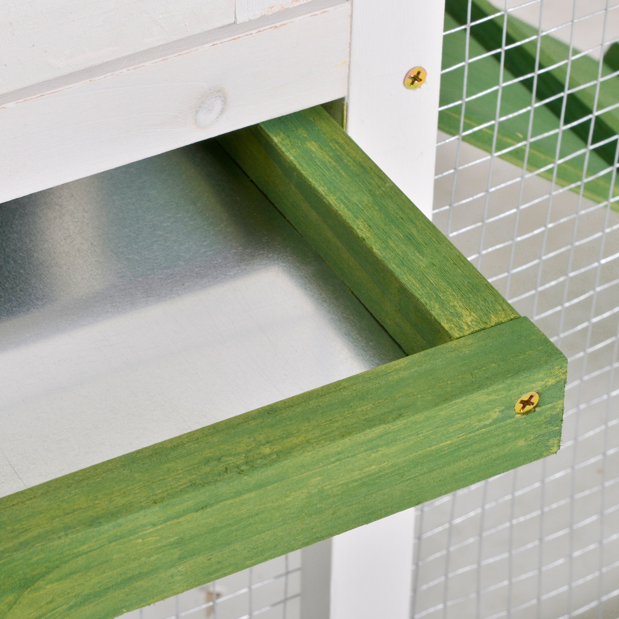 PawHut Wooden Rabbit Hutch and Run with Sliding Tray, Ramp, Water-resistant Roof, for 2-4 Rabbits, Green 8