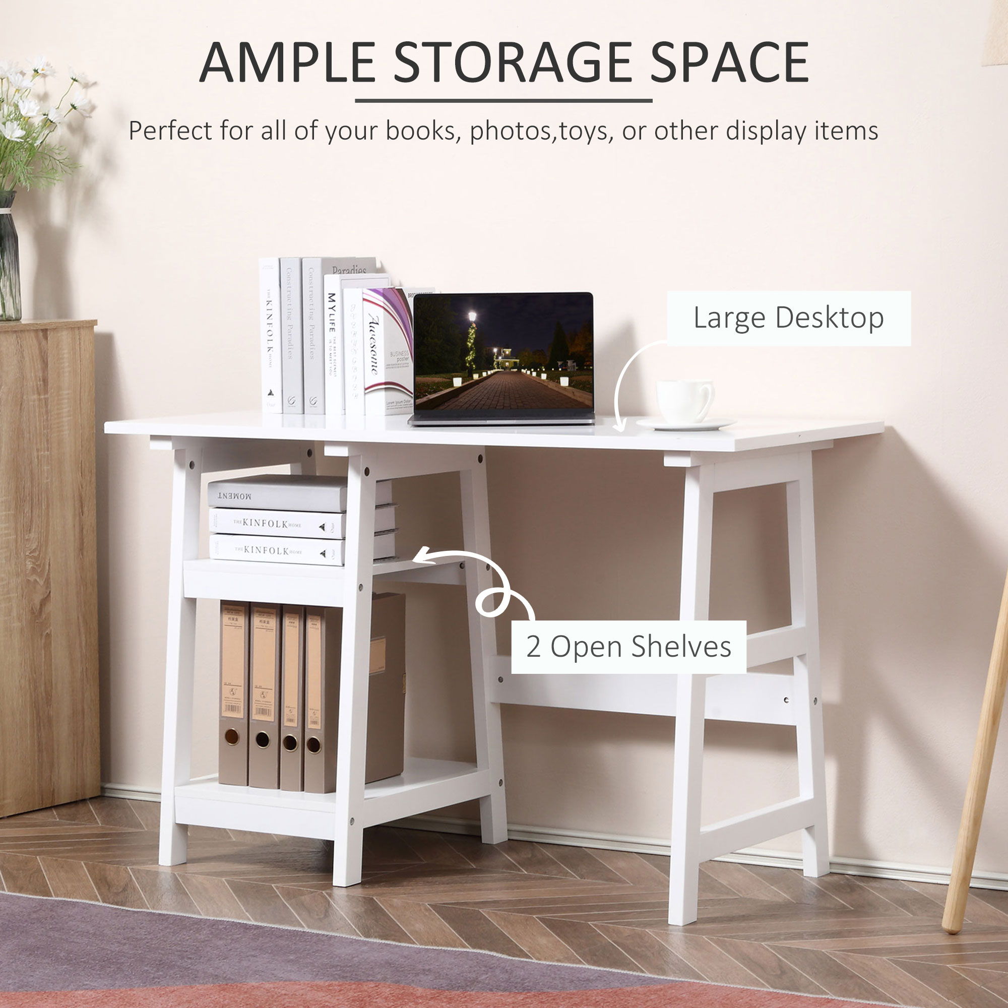 HOMCOM Compact Computer Desk with Storage Shelves, Study Table with Bookshelf, PC Table Workstation for Home Office, Study, Easy Assembly, 120 x 51cm, White 5