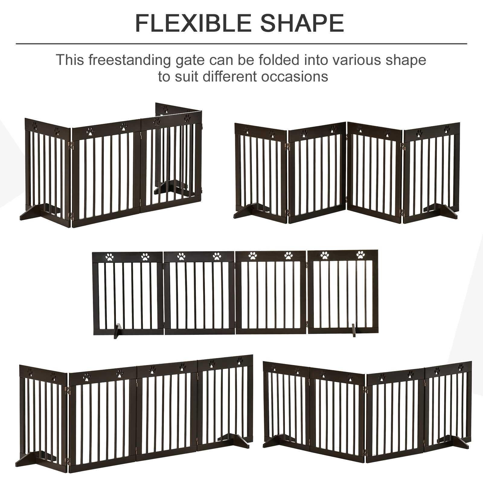 PawHut Freestanding Pet Gate 4 Panel Wooden Dog Barrier Folding Safety Fence with Support Feet up to 204cm Long 61cm Tall for Doorway Stairs Brown 5
