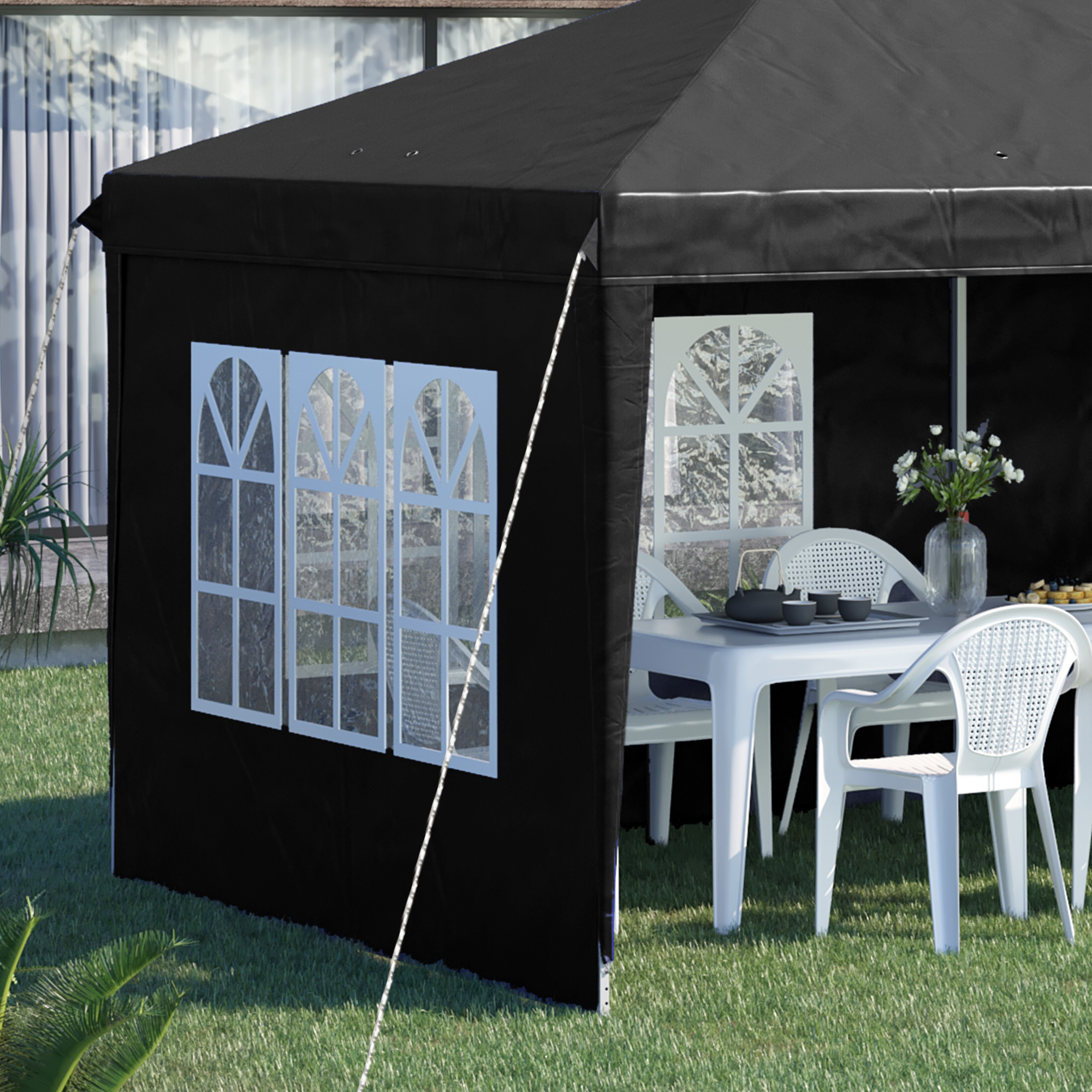 Outsunny 3 x 6m Pop-Up Gazebo, with Removable Walls Black 9