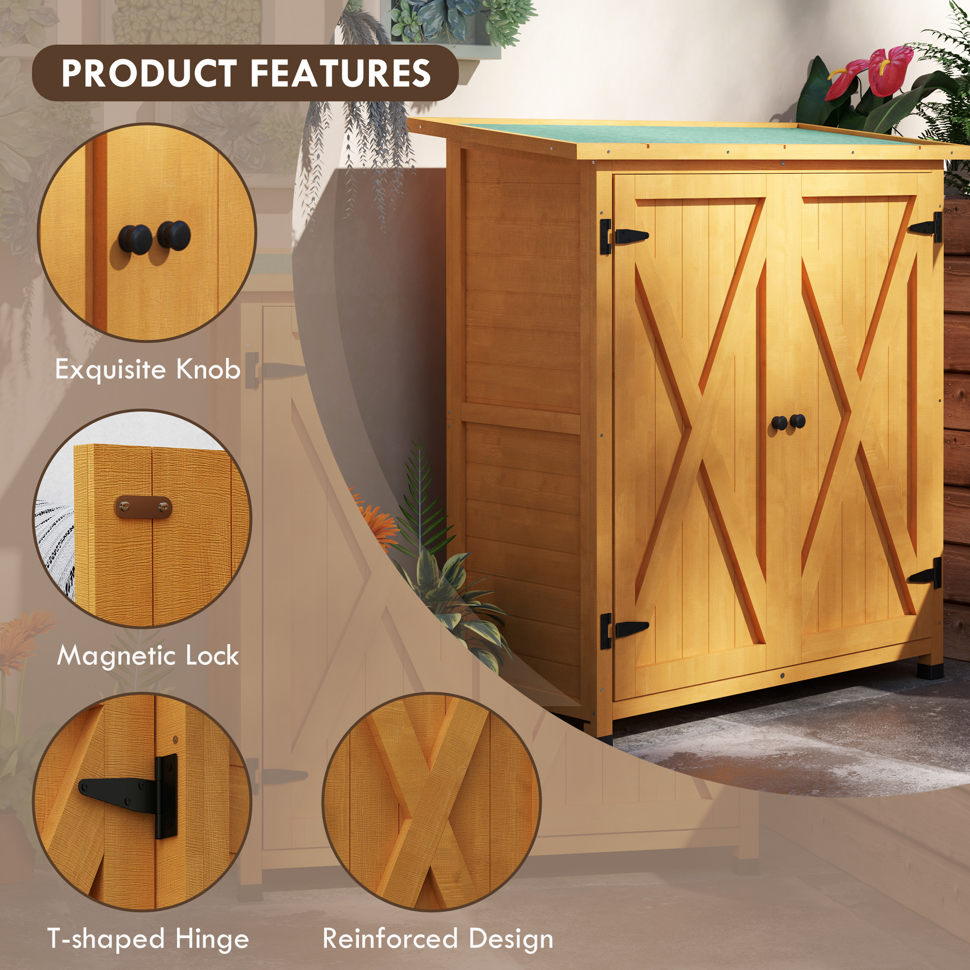 Outsunny 46.5 x 97cm Compact Wooden Storage Shed Yellow 5