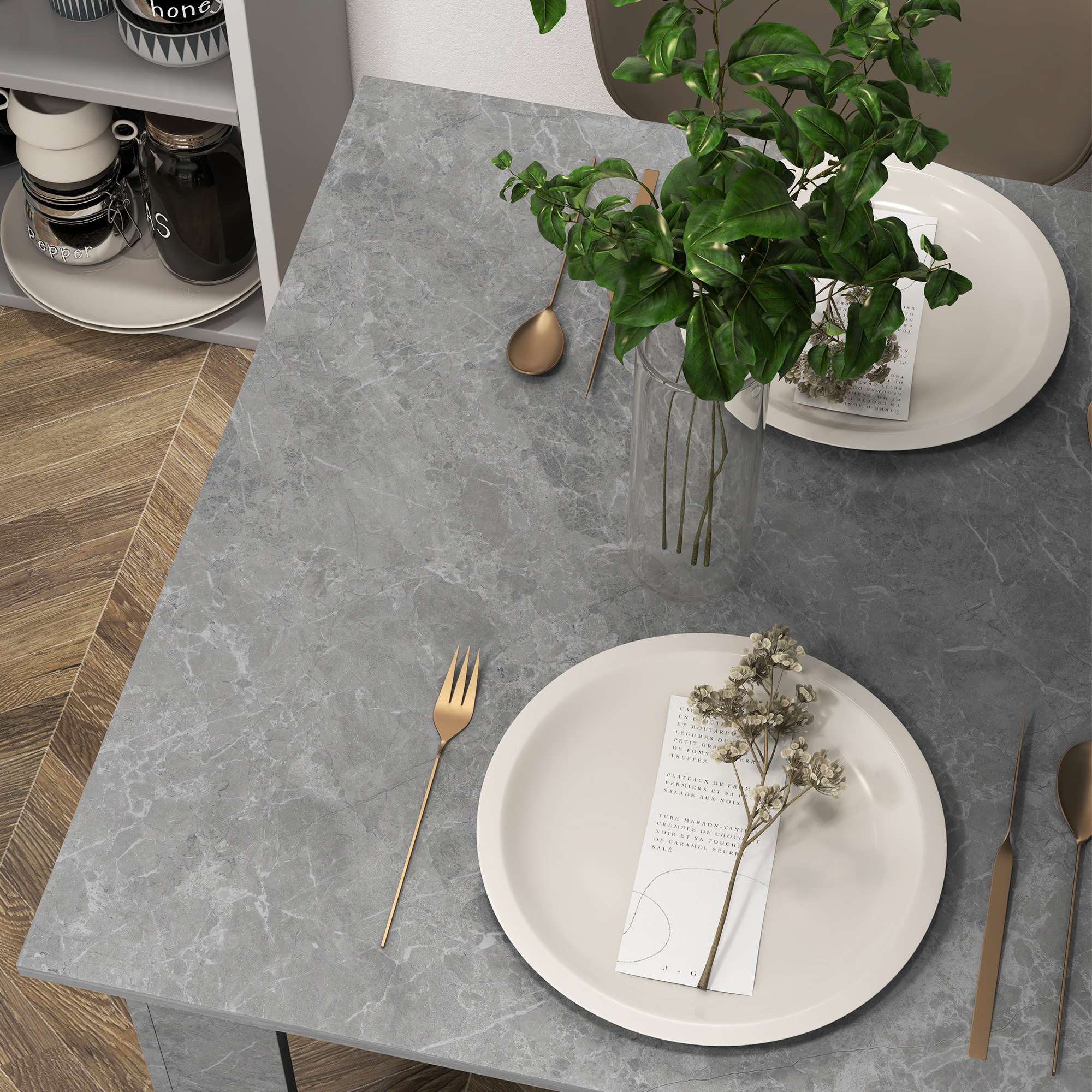 HOMCOM Square Dining Table, Modern Small Dining Table with Faux Cement Effect, Space Saving, Non-slip Foot Pads, Cement Grey 9