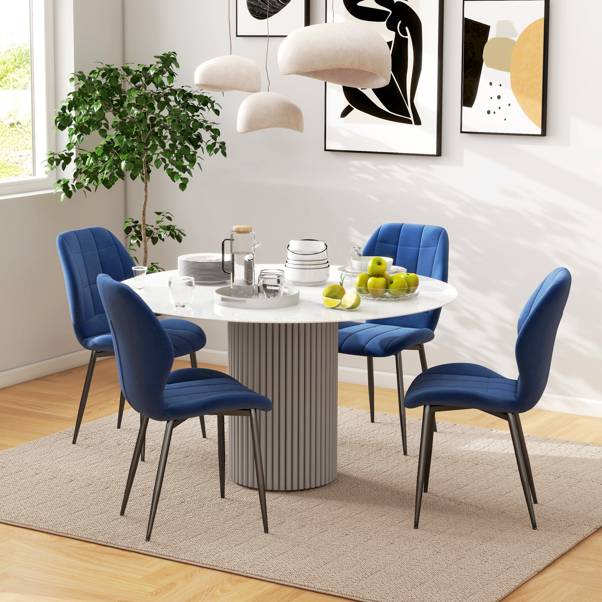 HOMCOM Set of Four Velvet Relaxed Tub Dining Chairs Dark Blue 4