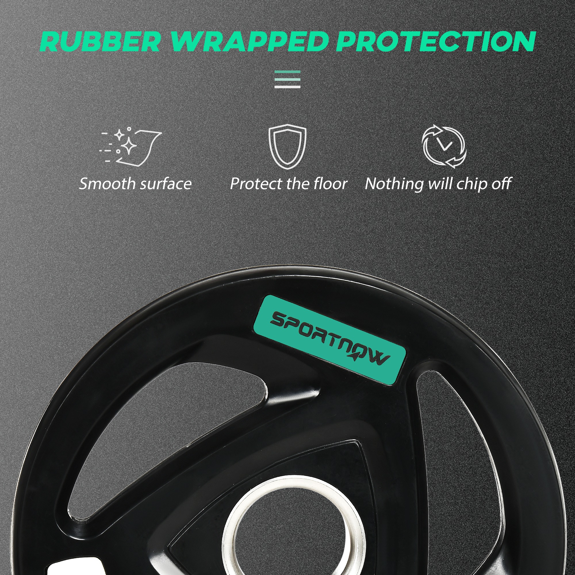 SPORTNOW Two 10kg Olympic Weight Plates, Tri-Grip Rubber-Coated Barbell Weights, with 5cm Holes, for Home, Gym, Office 6