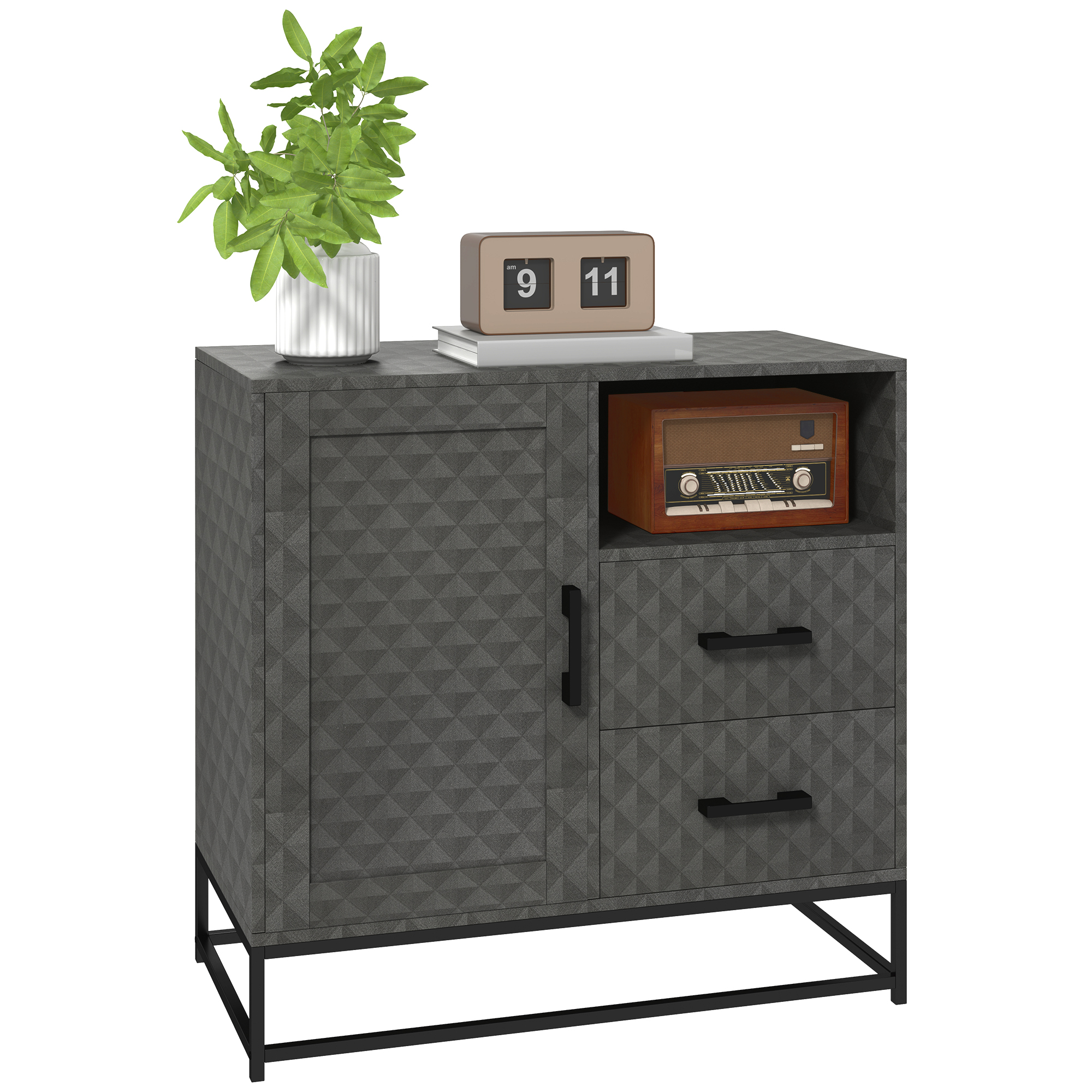 HOMCOM Sideboard with Adjustable Shelf, Freestanding Sideboard Storage Cabinet with Open Compartment and 2 Drawers, Grey