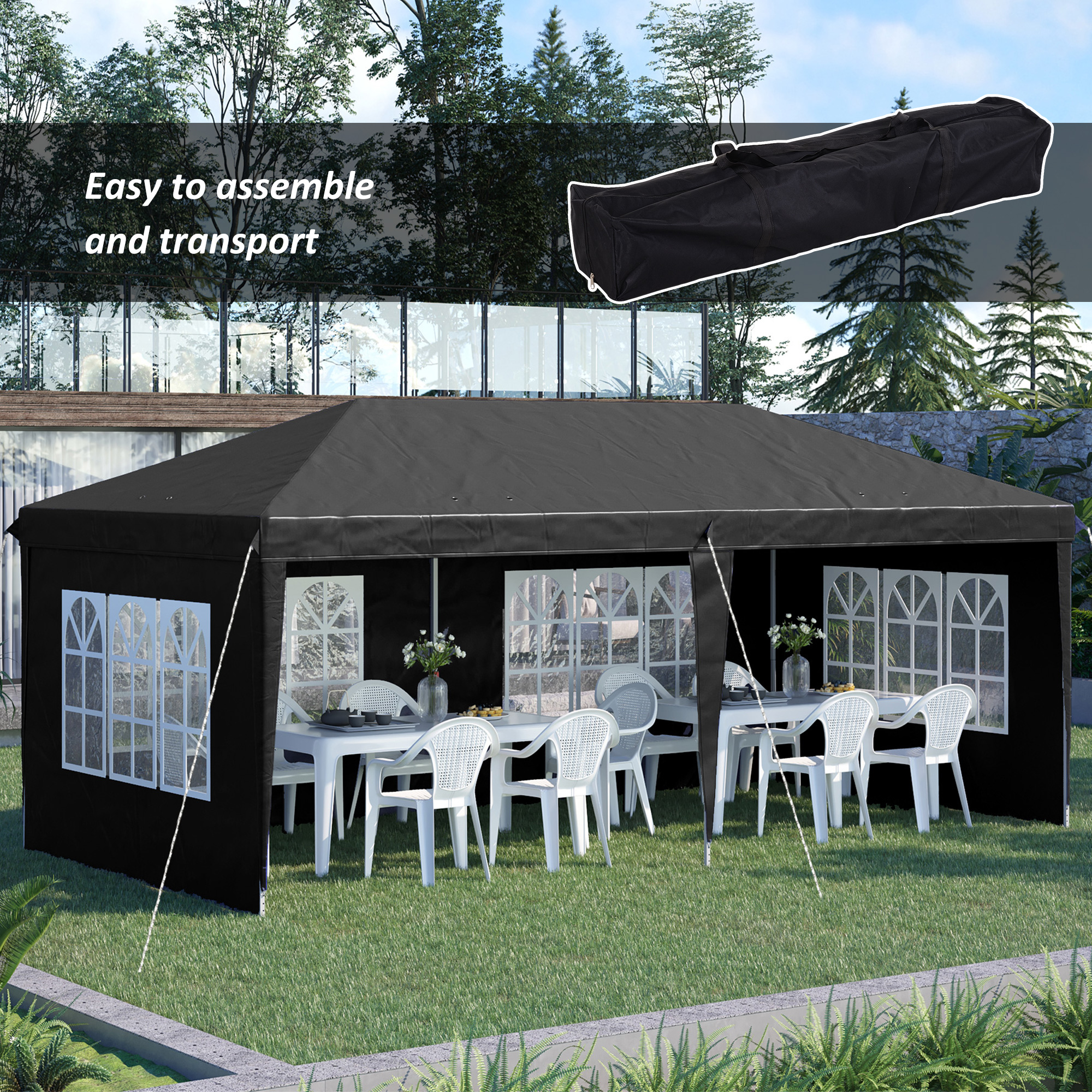 Outsunny 3 x 6m Pop-Up Gazebo, with Removable Walls Black 4
