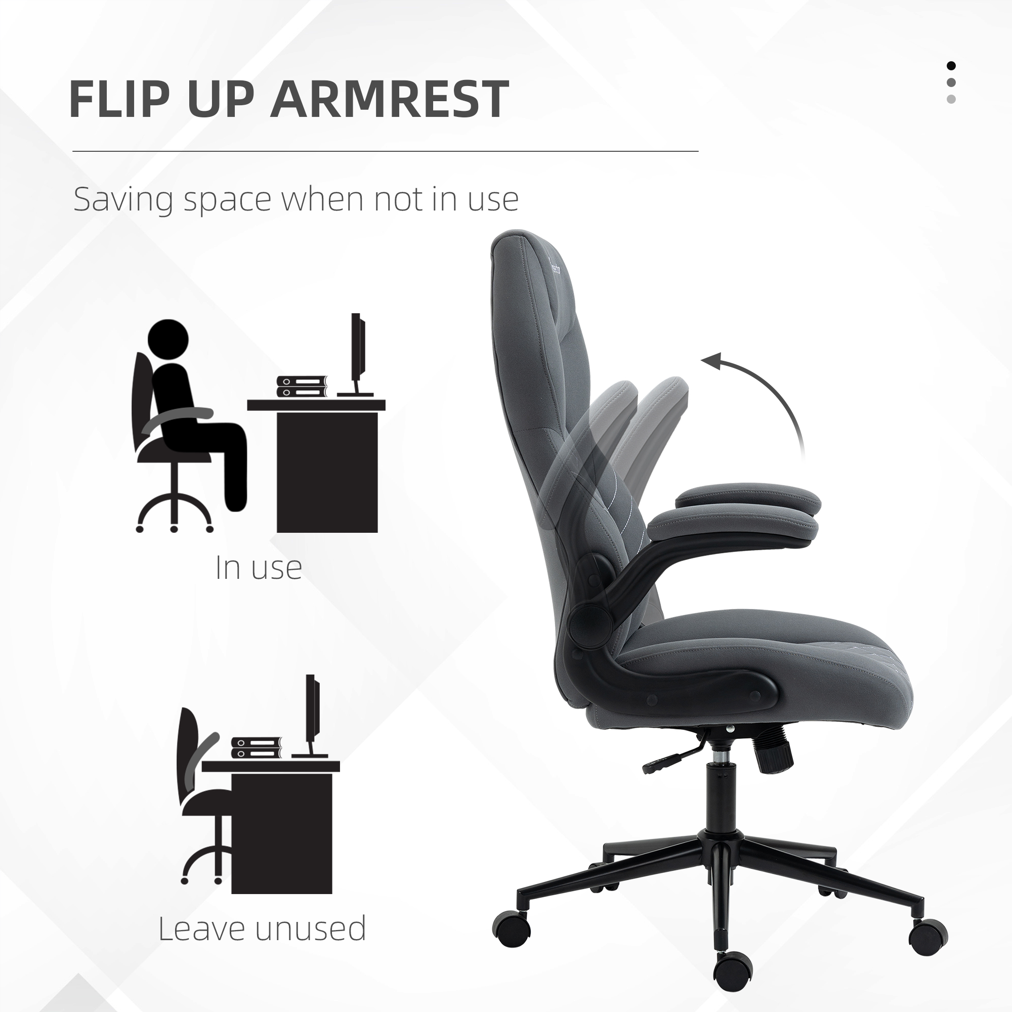 Vinsetto Home Office Desk Chair, Computer Chair with Flip Up Armrests, Swivel Seat and Tilt Function, Dark Grey 5