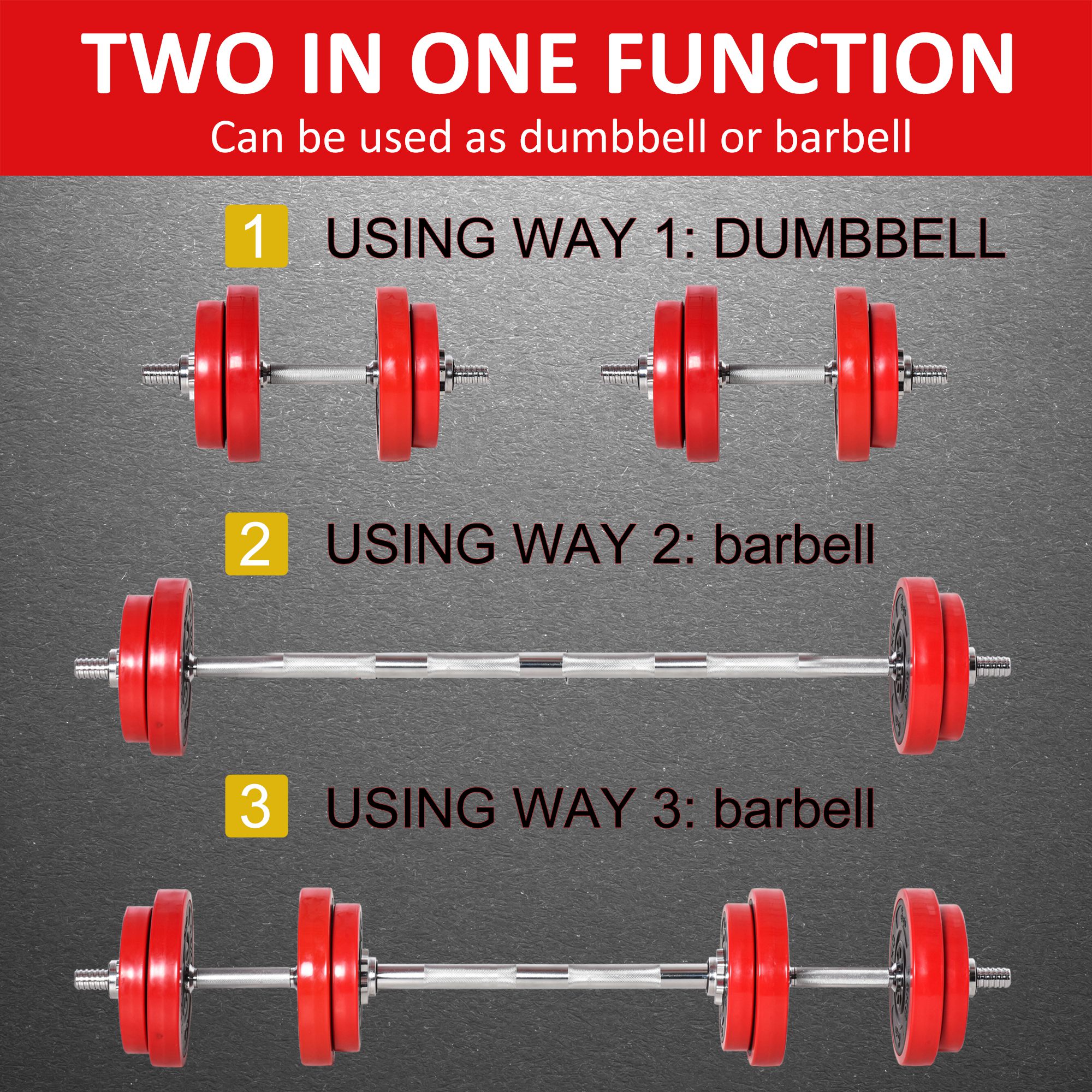 HOMCOM 20KGS 2-In-1 Dumbbell & Barbell Adjustable Set Strength Muscle Exercise Fitness Plate Bar Clamp Rod Home Gym Sports Area 4