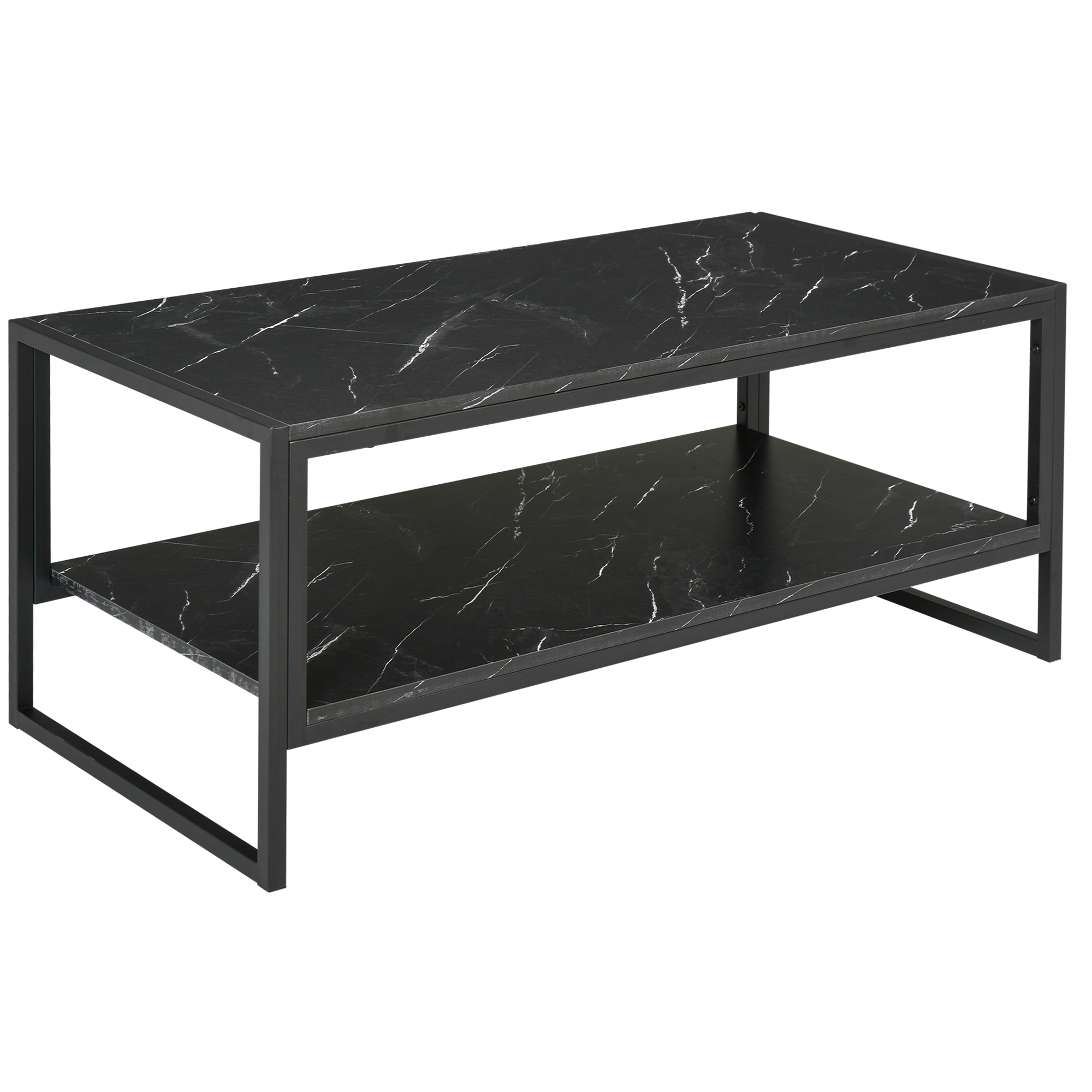 HOMCOM Table Basse Style Moderne avec 2 Étagères 106 x 50 x 47 cm Noir aosom france