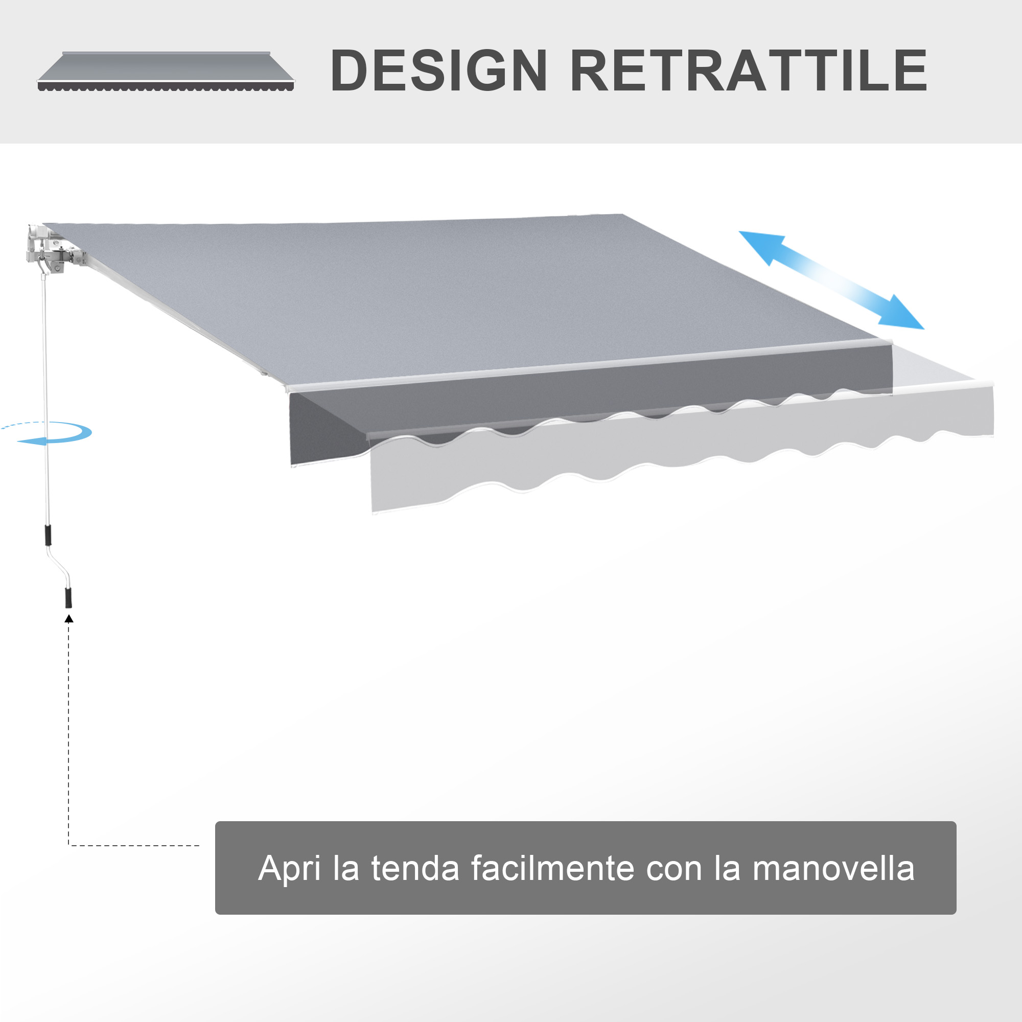 Tenda Da Spiaggia Outsunny Tenda Da Sole 2.5x2 M Con Braccio Avvolgibile, Tenda Parasole Da Esterno A Manovella In Alluminio E Tessuto Poliestere, 280 G/u33a1, UV50+, Grigio E Bianco Tenda Da Sole - 4