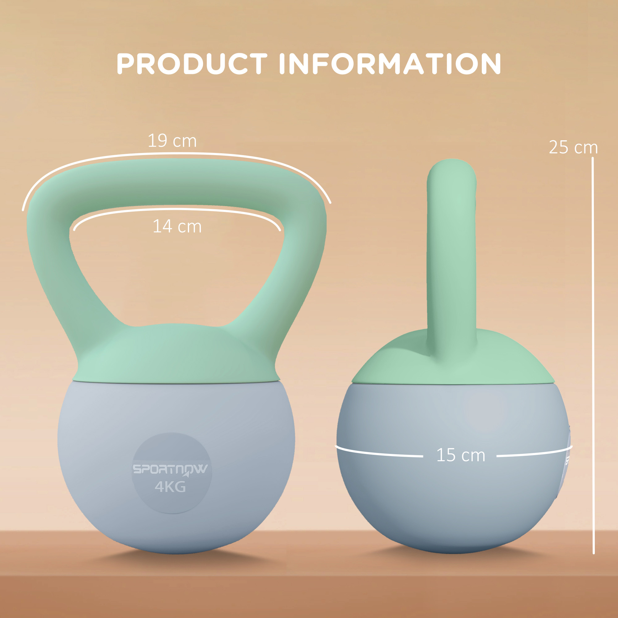 SPORTNOW 4KG Soft Kettlebell, Kettlebell with Non-Slip Handle for Home Gym, Weight Lifting, Strength Training, Green/Grey 3