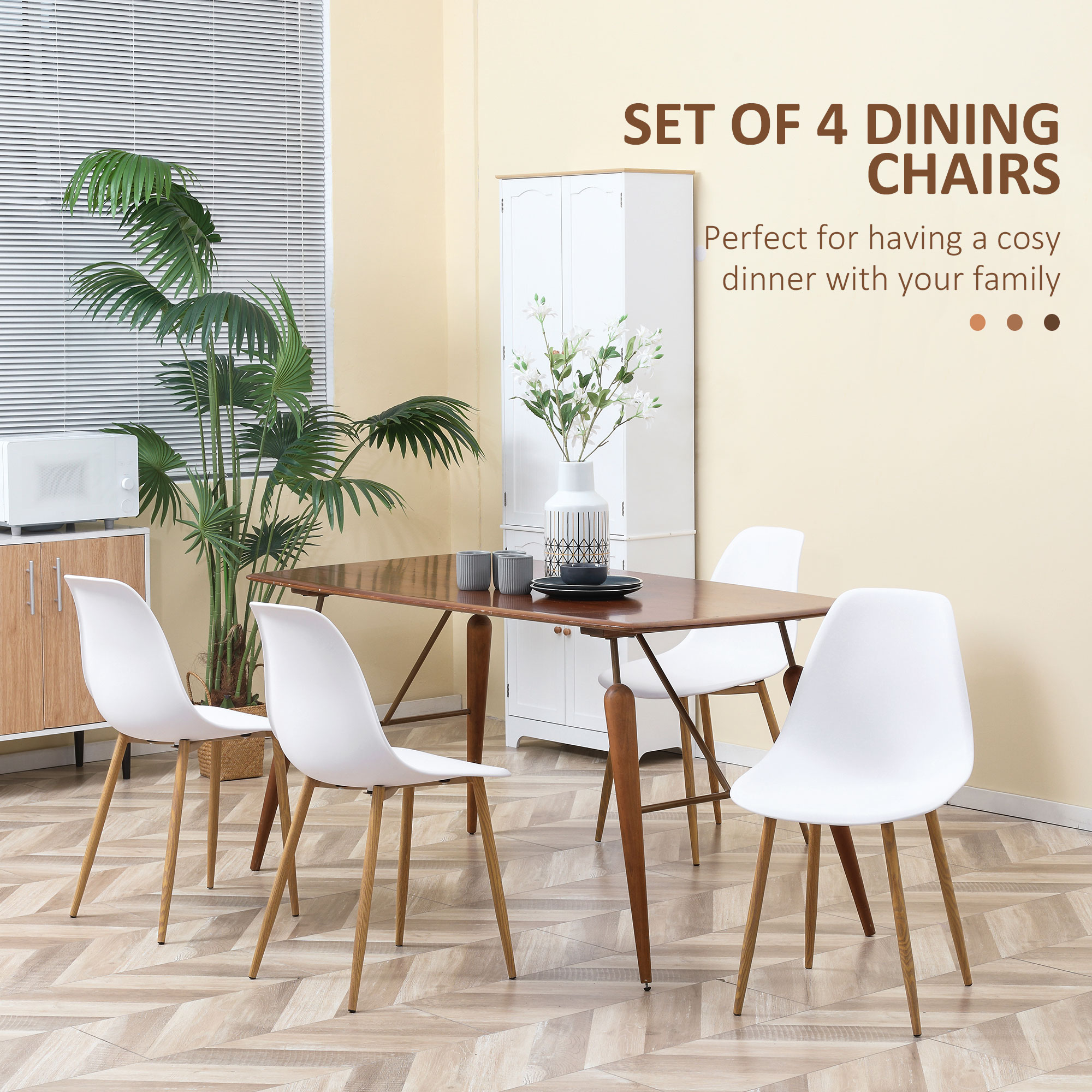 HOMCOM Modern Dining Chairs Set of 4, Kitchen Chairs with Backrest and Steel Legs for Dining Room, Living Room, White 4