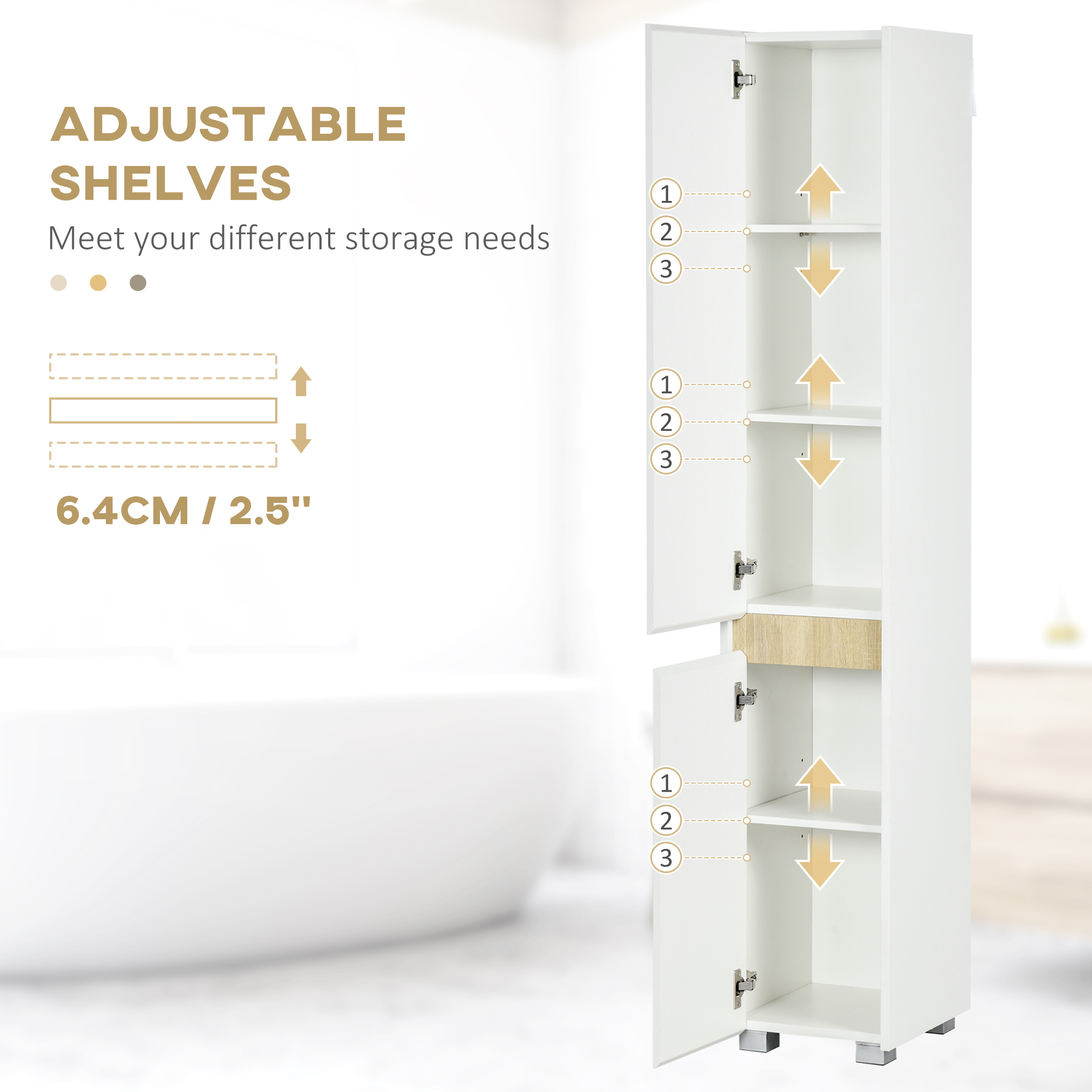 kleankin Tall Bathroom Cabinet with Adjustable Shelves, 5-Tier Modern Freestanding Tallboy with Storage Cabinets, White 6