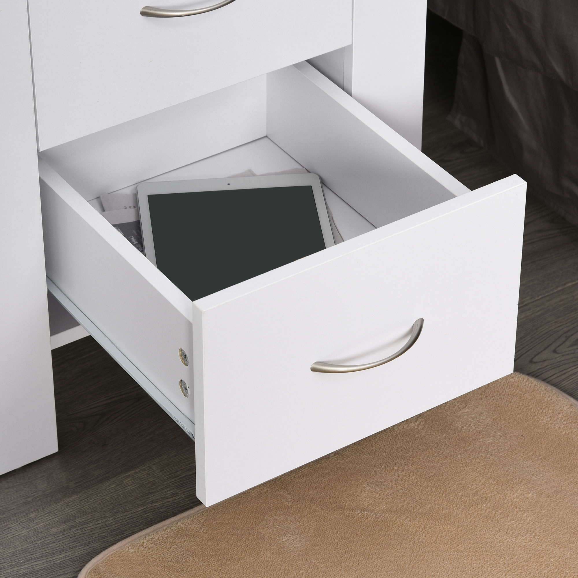 HOMCOM Bedside Table with 2 Drawers, Nightstand with Handles and Elevated Base, Side Table for Bedroom, Living Room, White 7