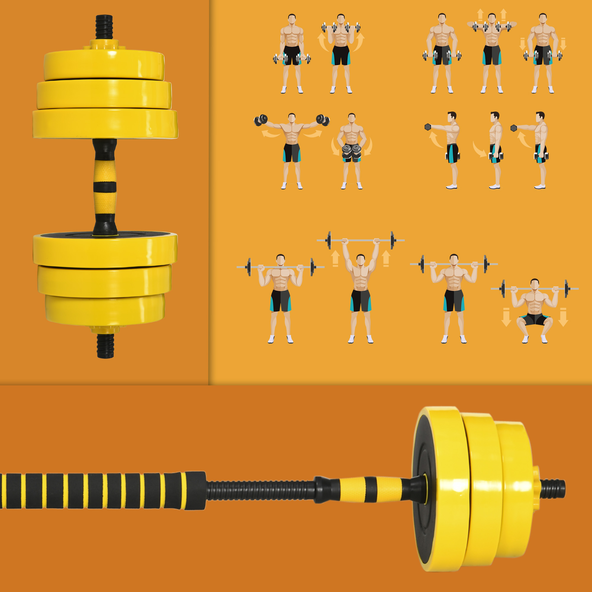 HOMCOM 25KG Dumbbell & Barbell  Adjustable Set Plate Bar Clamp Rod Home Gym Sports Area Exercise Ergonomic 7