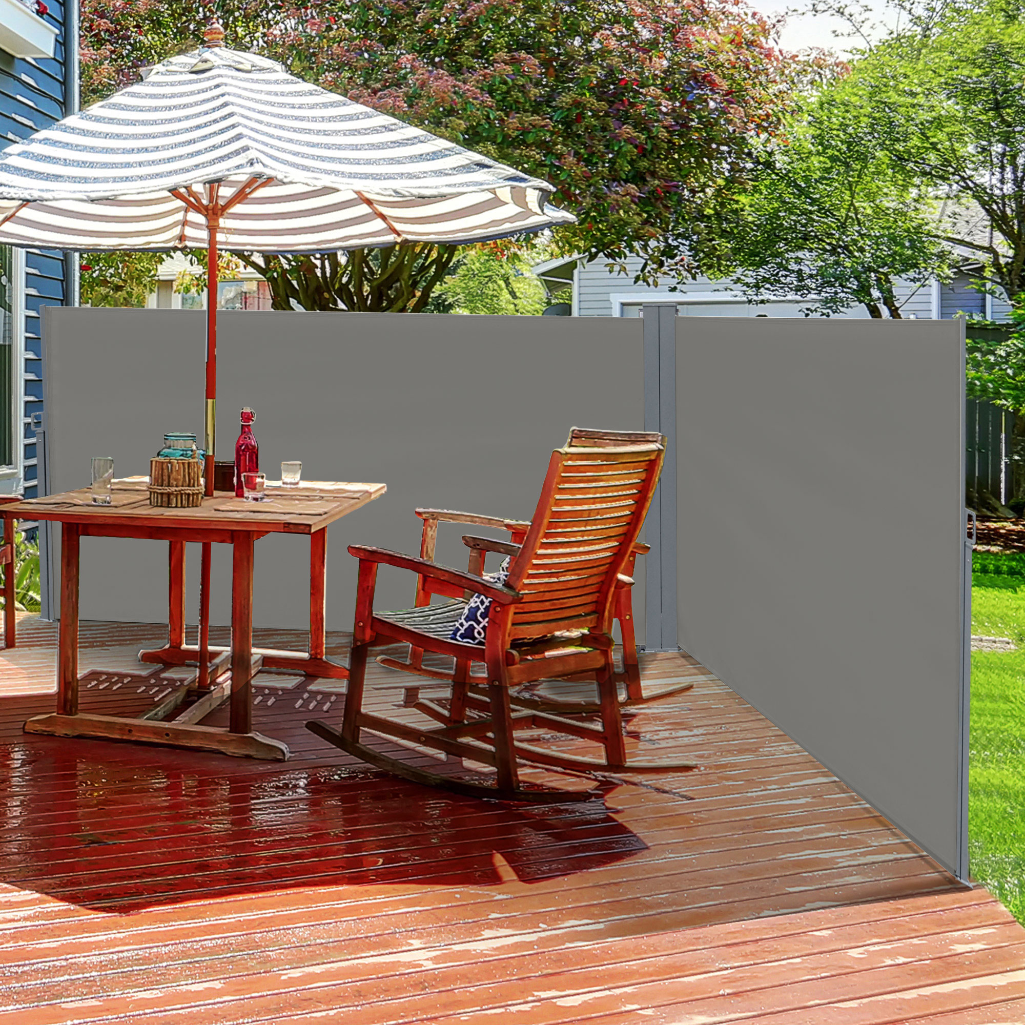 Outsunny 6 x 2m Retractable Sun Side Awning Screen Fence Patio Garden Wall Balcony Screening Panel Outdoor Blind Privacy Divider – Grey 2