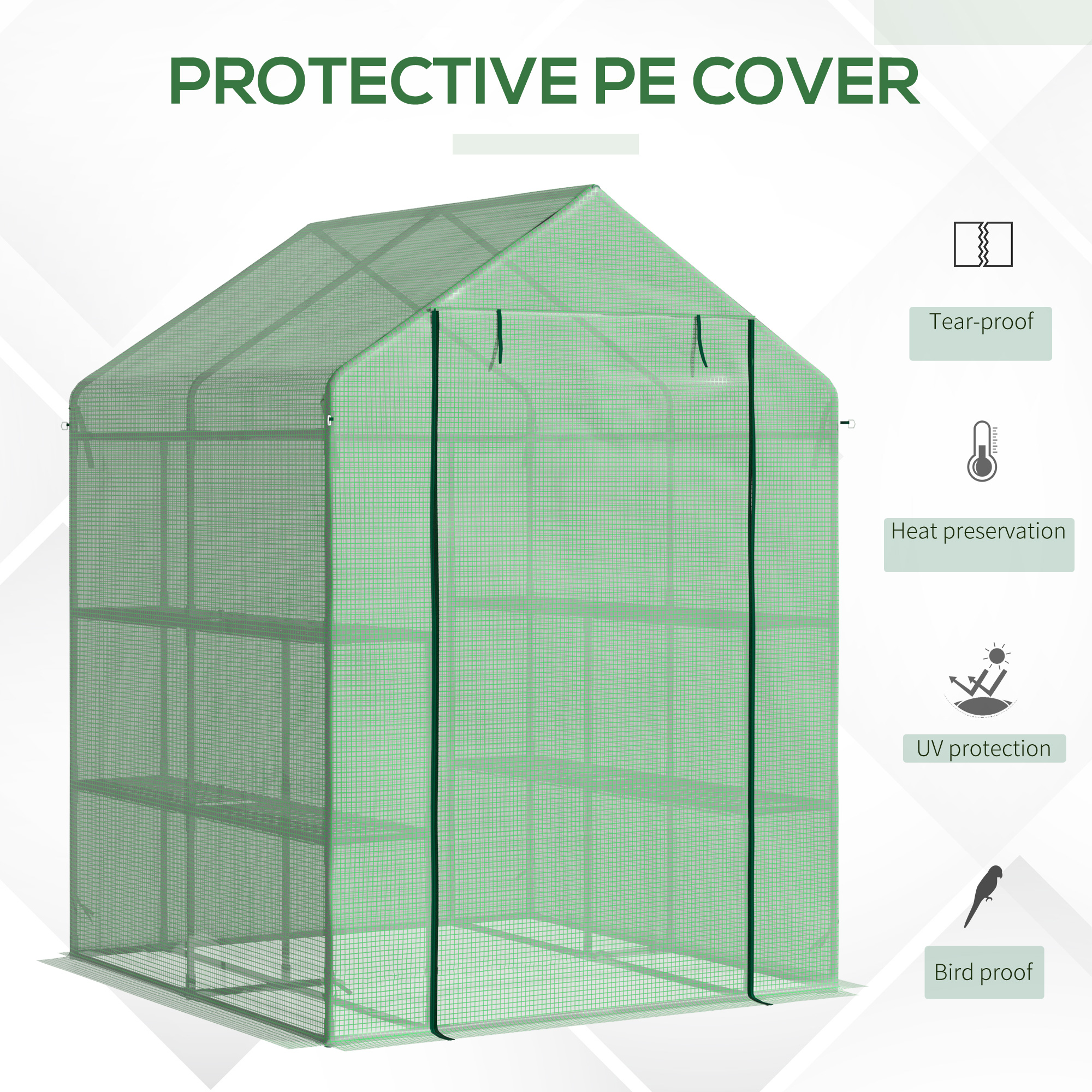 Outsunny Walk in Greenhouse with Shelves Steeple Green House for Garden Grow House Removable Cover 143x138x190cm, Green 4