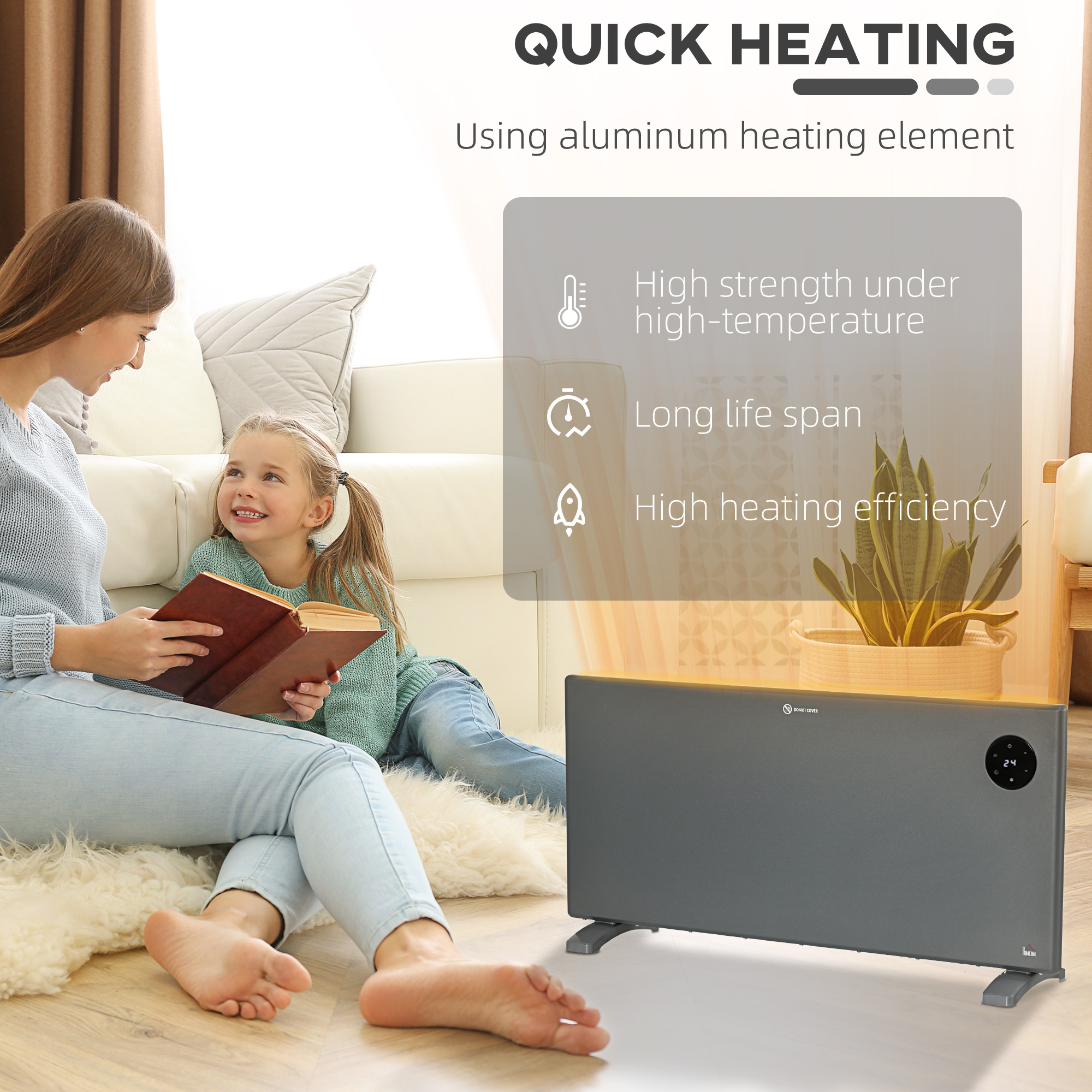 HOMCOM 2000W Electric Convector Heater, Freestanding or Wall Mounted, Space Heater with Adjustable Thermostat, Timer, Grey 5