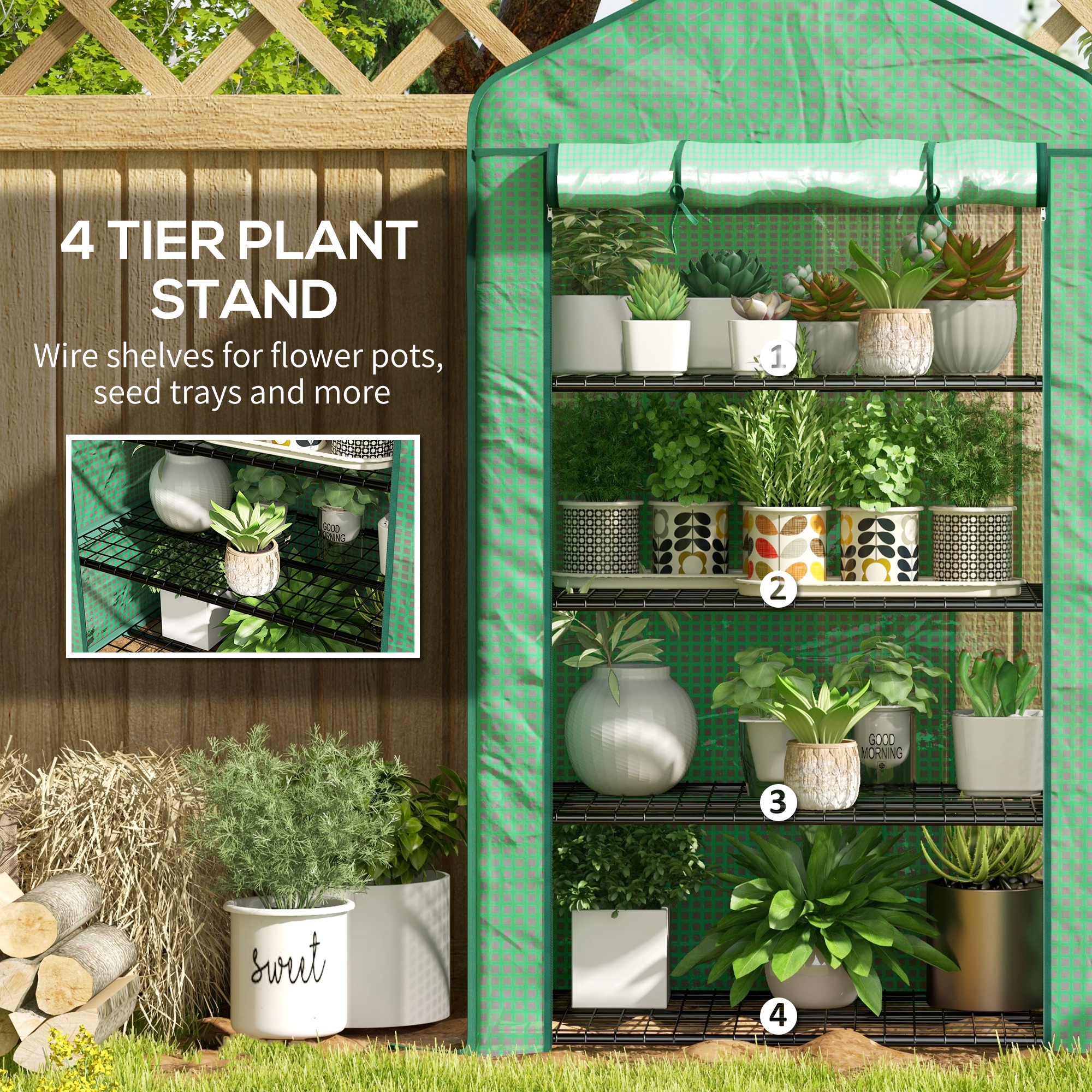 Outsunny Four-Tier Mini Greenhouse, with Reinforced Plastic Cover 5