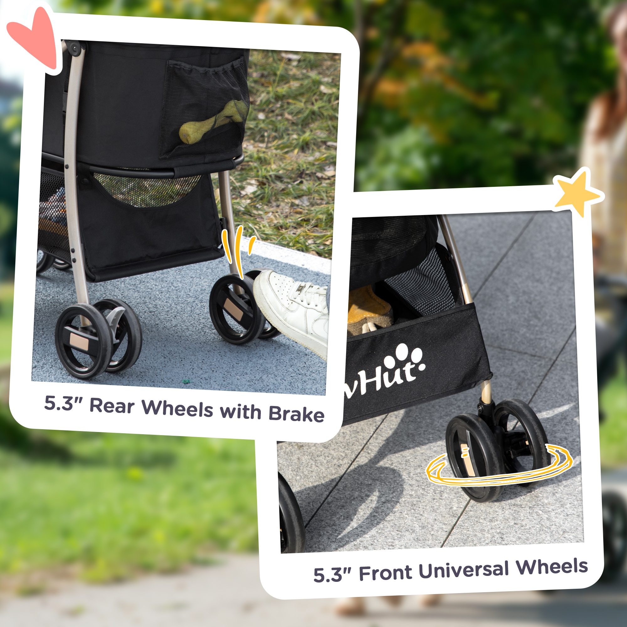 PawHut 3 In 1 Detachable Pet Stroller, for Extra Small and Small Dogs Black 7