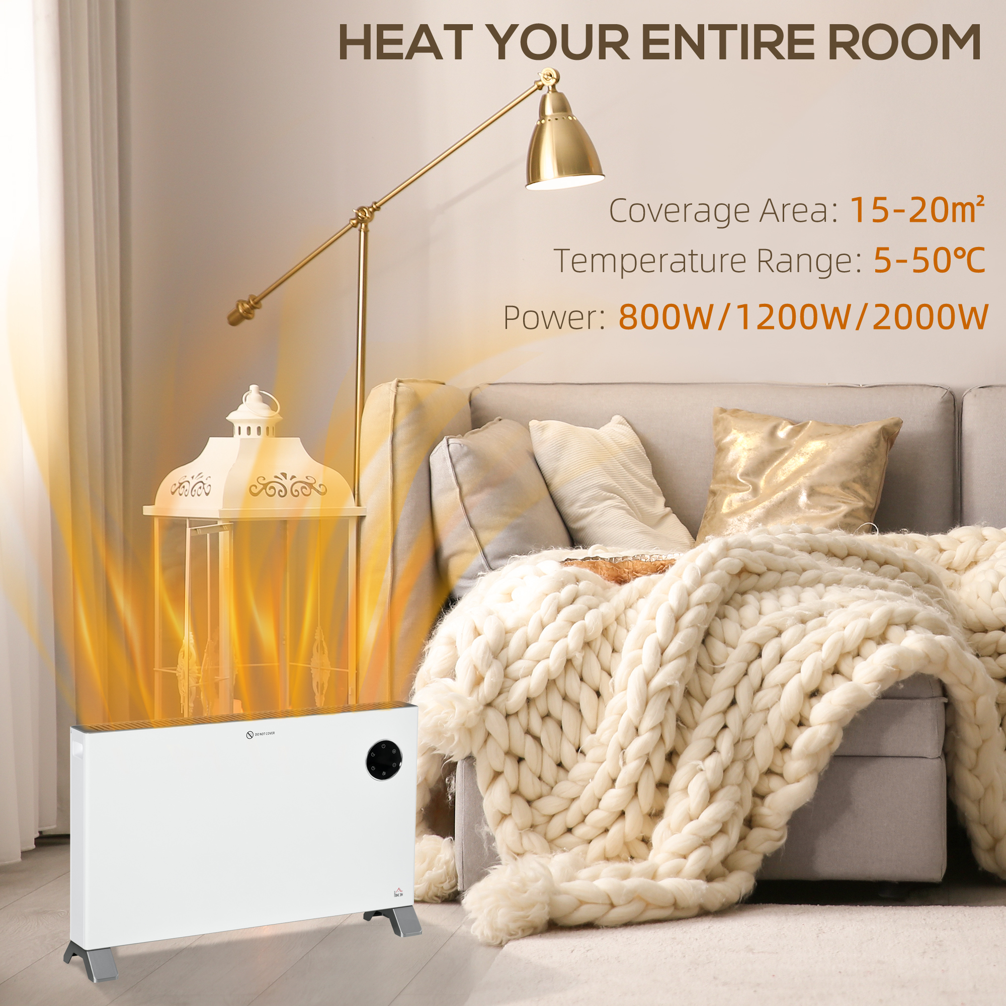 HOMCOM 2000W Electric Convector Heater, Freestanding Space Heater with 3 Heat Settings, Adjustable Thermostat, Timer, White 4