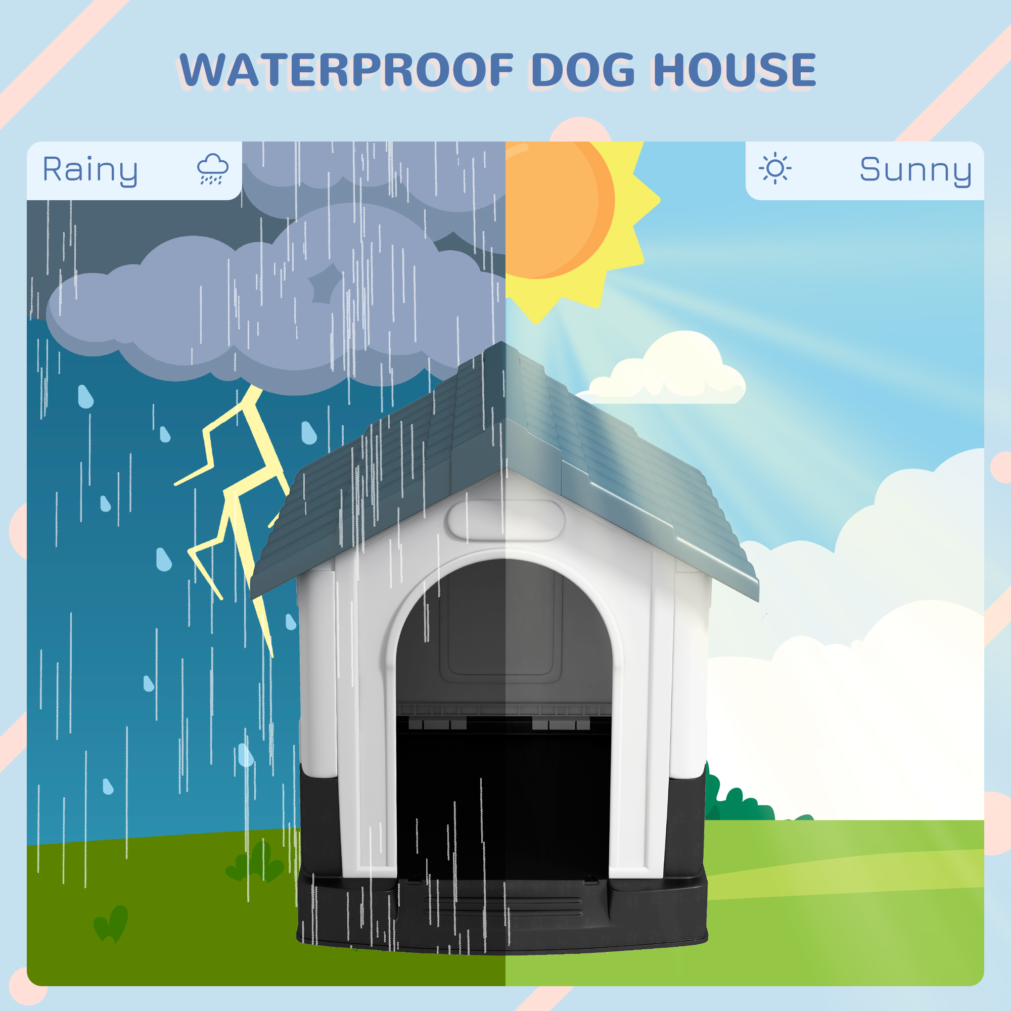 PawHut Plastic Dog Kennel with Windows, for Garden Patio, Miniature and Small Dogs, 80 x 69 x 76cm Blue 6