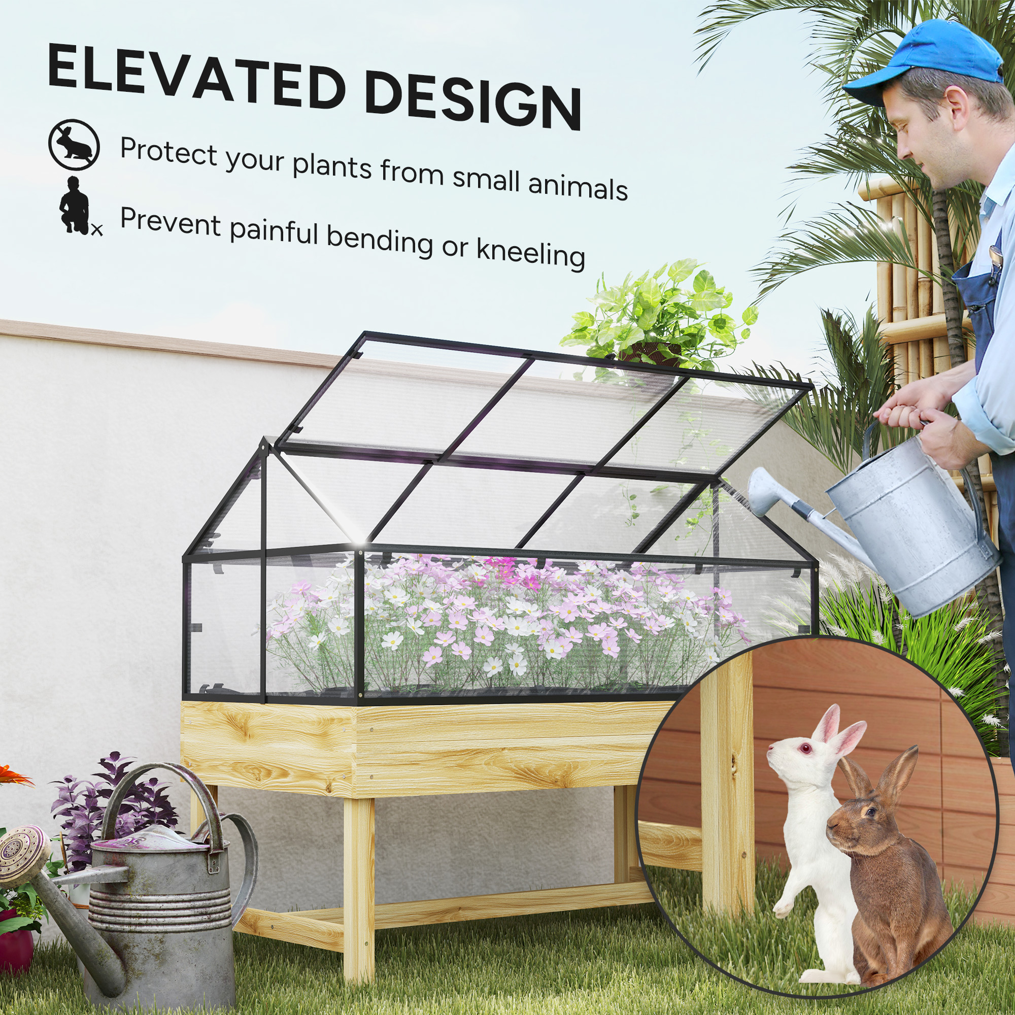Outsunny 60 x 120cm Raised Garden Bed with Wooden Base Natural 6