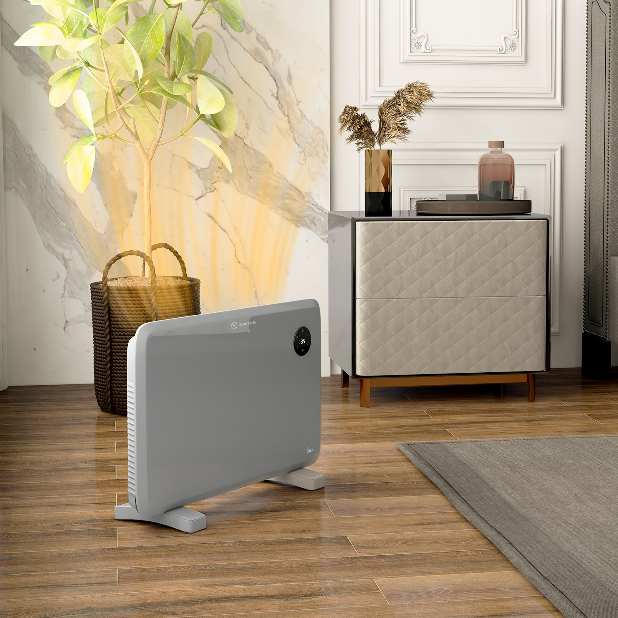 HOMCOM 1200W Electric Convector Heater, Freestanding or Wall Mounted, Space Heater with Adjustable Thermostat, Timer, Grey 2