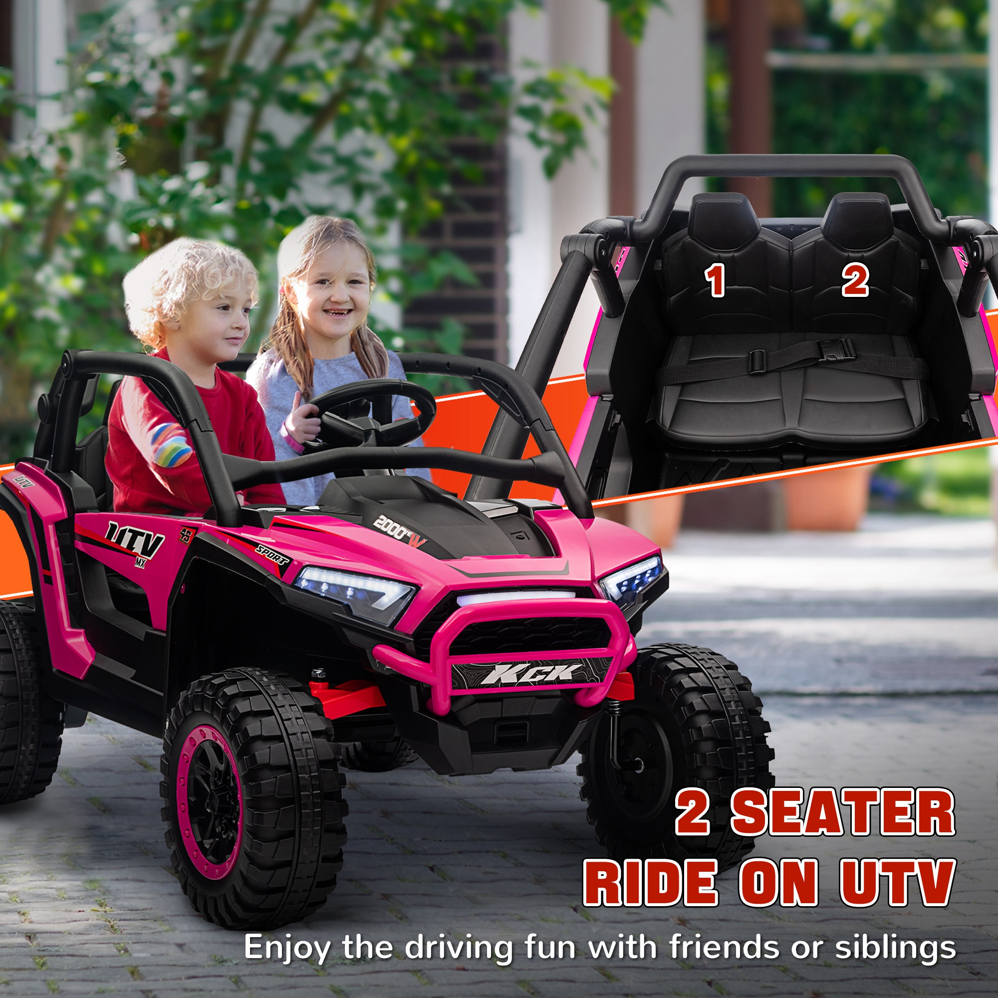 AIYAPLAY 2 Seater 24V 7AH Ride on Truck, Battery Powered Electric Ride On Car w/ Remote, Suspension, 3 Speeds, Pink 4