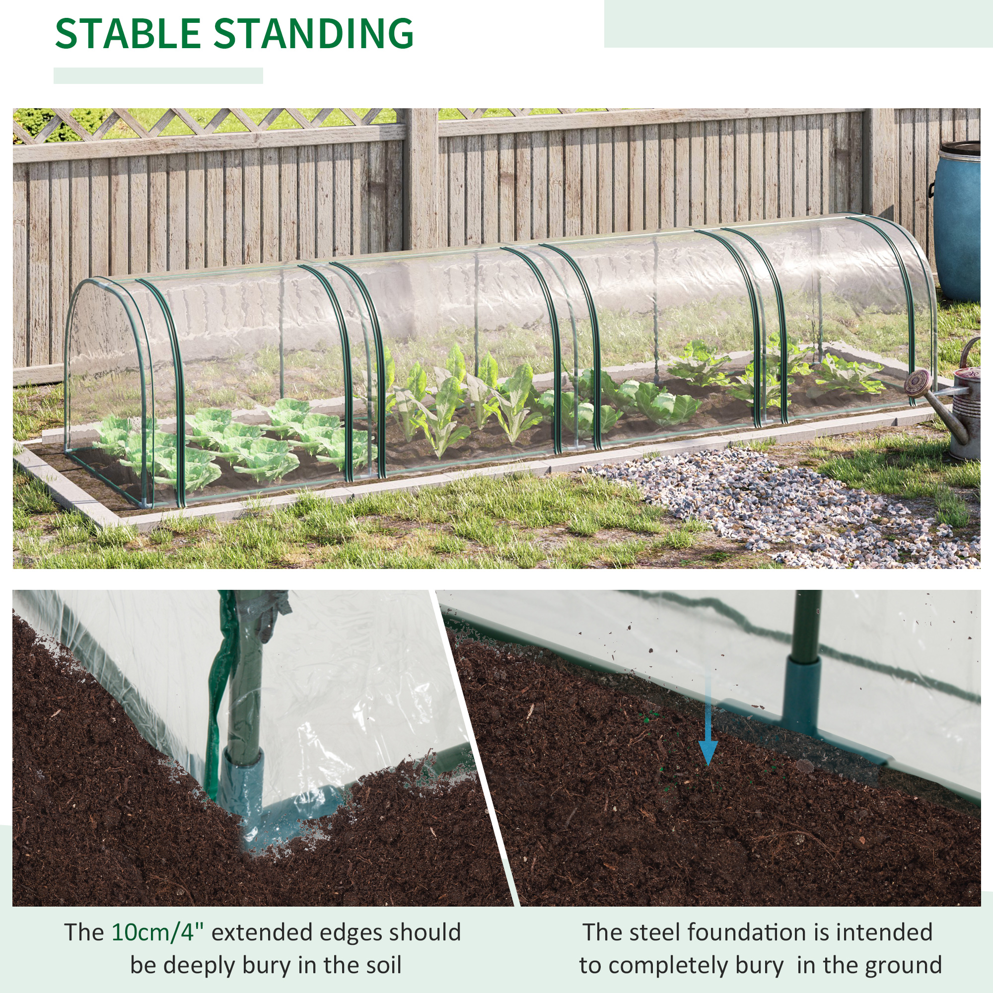 Outsunny PVC Tunnel Greenhouse Green Grow House Steel Frame for Garden Backyard with Zipper Doors 395 x 100 x 80cm, Clear 7