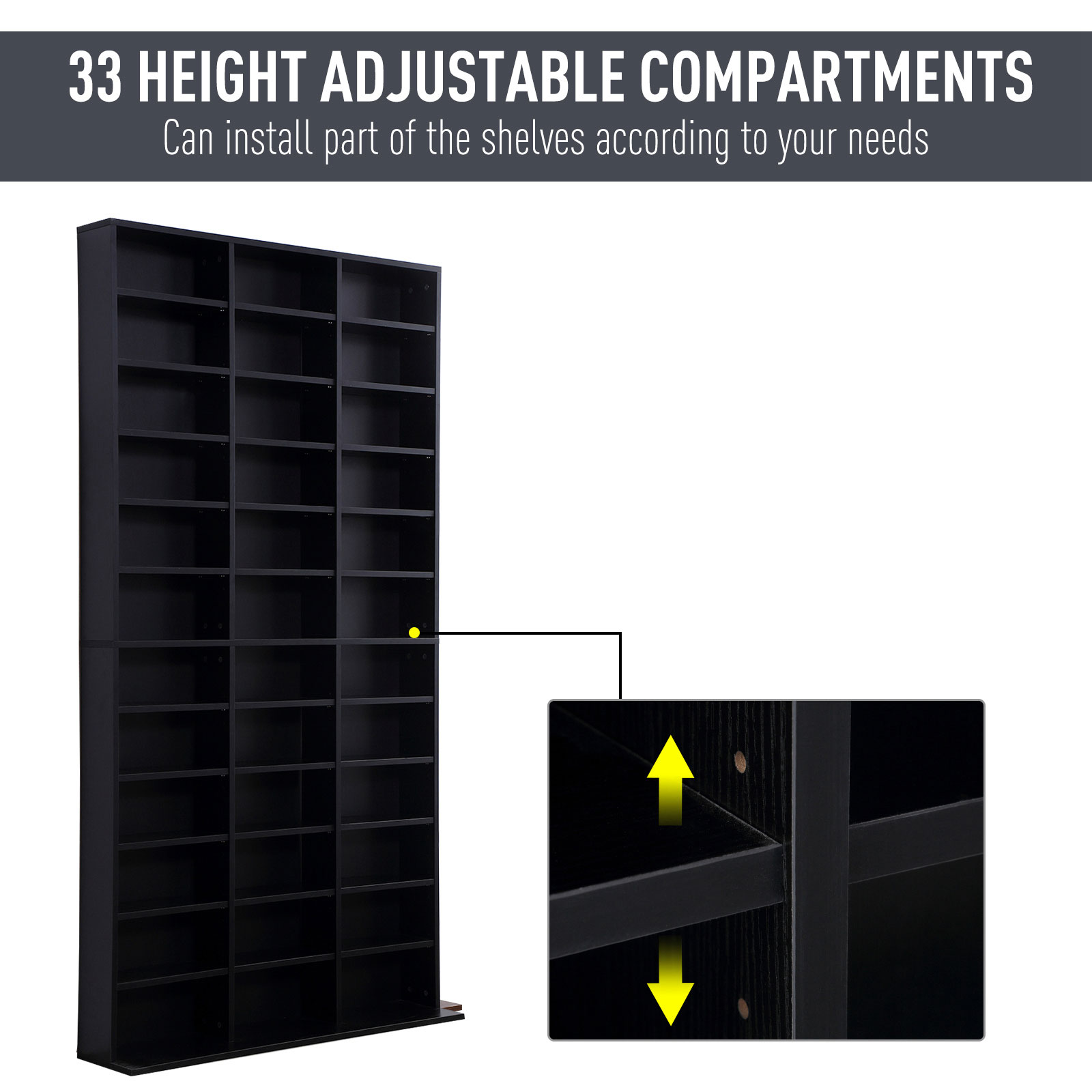 HOMCOM 1116 CD/ 528 DVD Storage Unit, Media Storage Shelf, Wooden Display Unit with Adjustable Shelves, 102 x 195 cm, Black 4