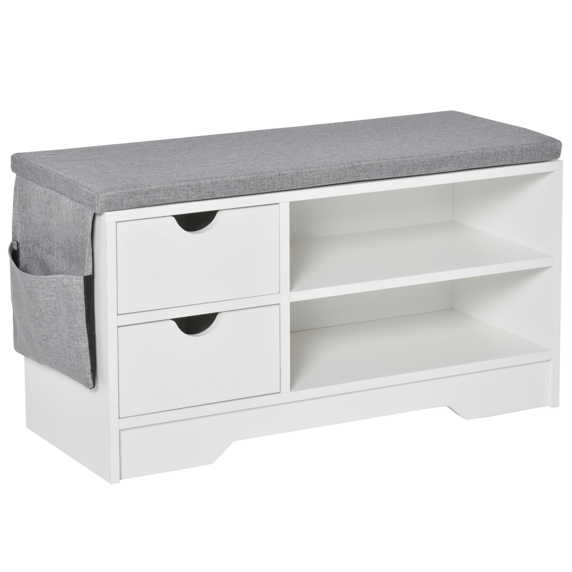 HOMCOM Banco Zapatero con Asiento Estantes y 2 Cajones Capacidad para 4 Pares de Zapatos 80,5x30,5x43,5 cm Blanco y Gris | Aosom España