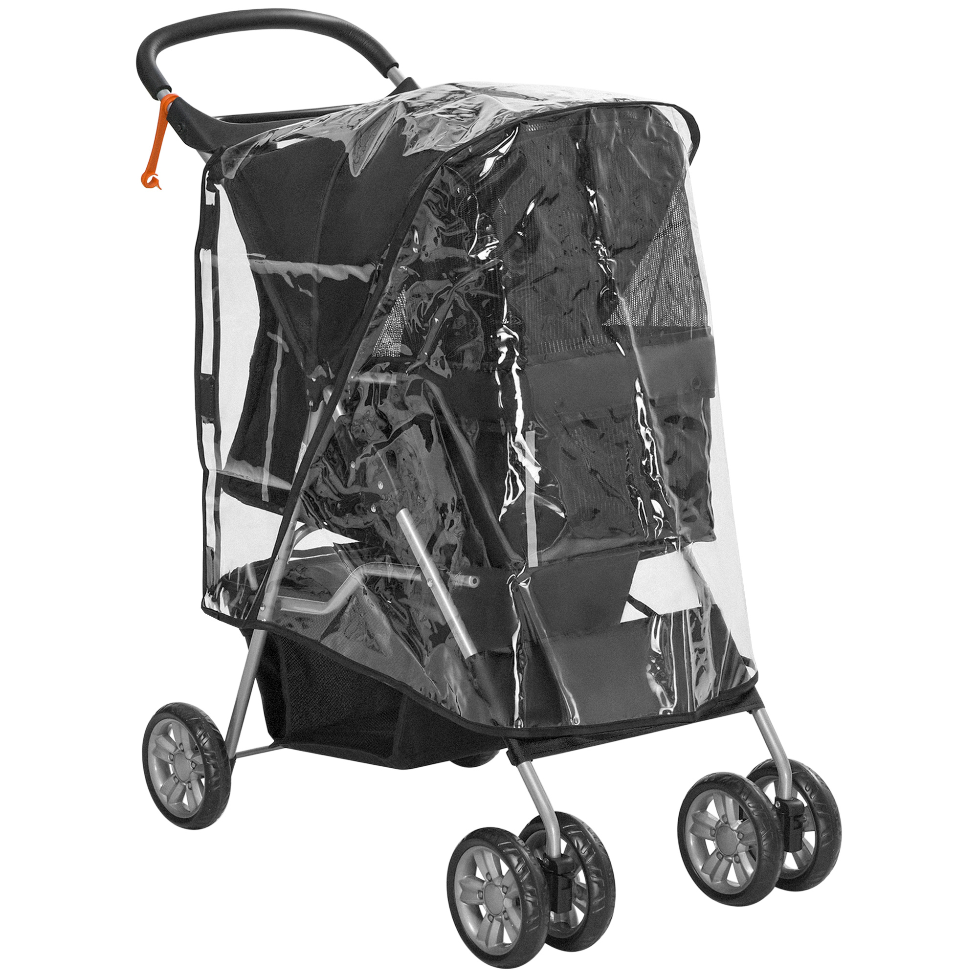 PawHut Pet Travel Stroller with Rain Cover, 3 Wheels Foldable Cat Dog Pushchair with Storage Basket and Cupholder for Small Miniature Dogs(Black)