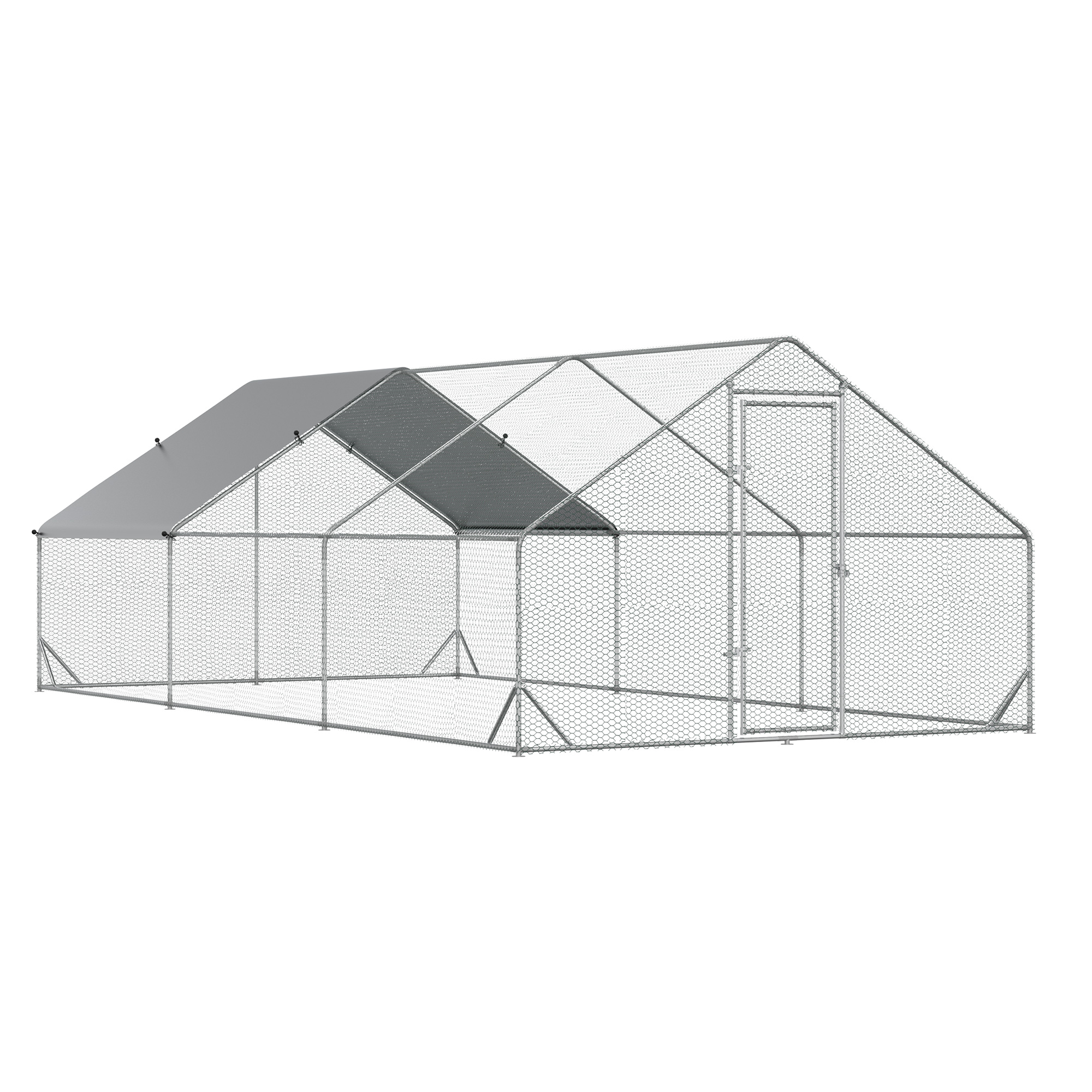PawHut Chicken Walk-in Run, Galvanised Chicken Coop, Hen Poultry House Cage, Rabbit Hutch Pet Playpen Garden w/ Water-Resist Cover, 3 x 4 x 2m
