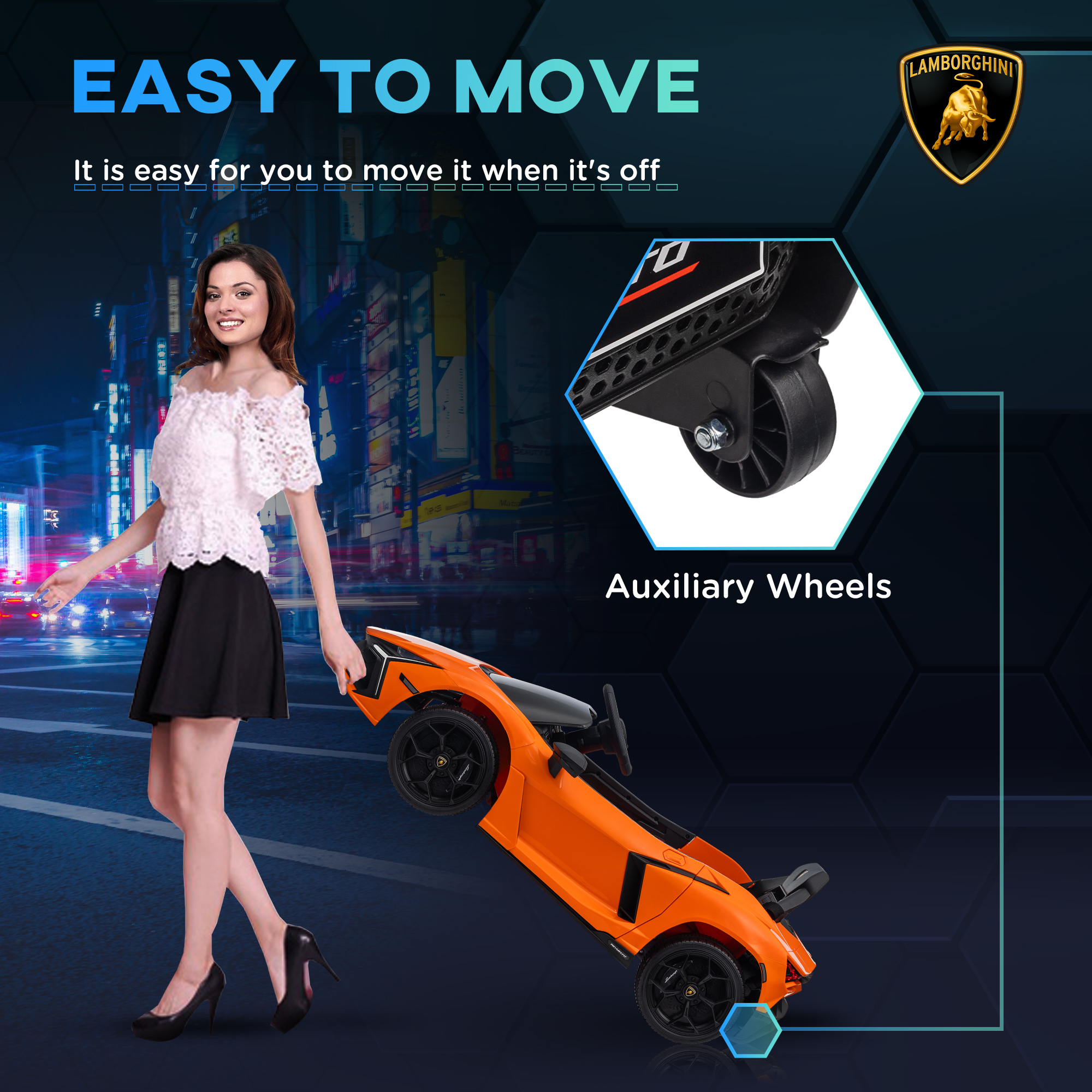 AIYAPLAY Lamborghini Revuelto Licensed 12V Ride on Car w/ Butterfly Doors, Transport Wheels, Suspension, Remote Control, Orange 5