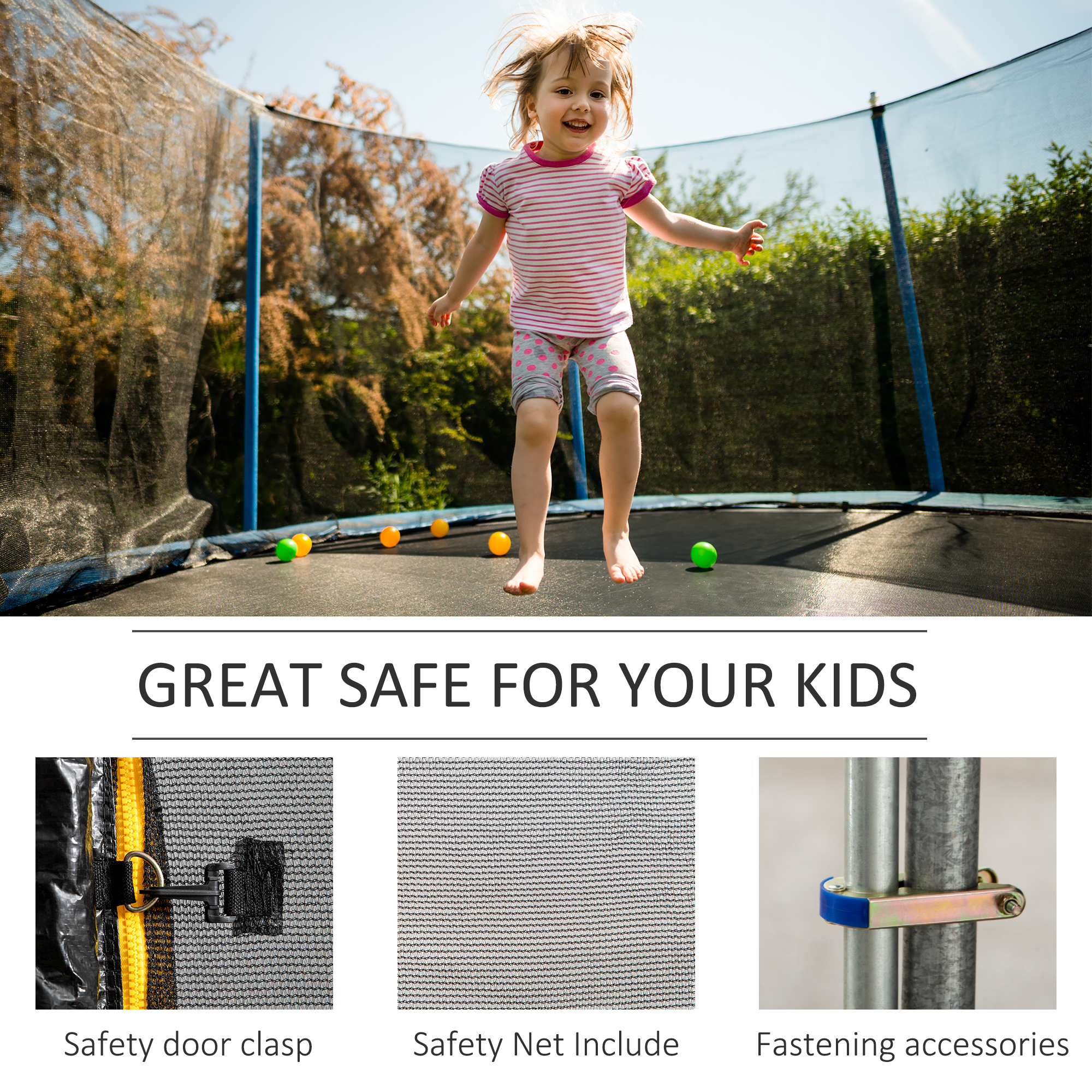HOMCOM 13ft Trampoline Net Replacement Safety Net Enclosure Net Spare w/ 8 Poles 5