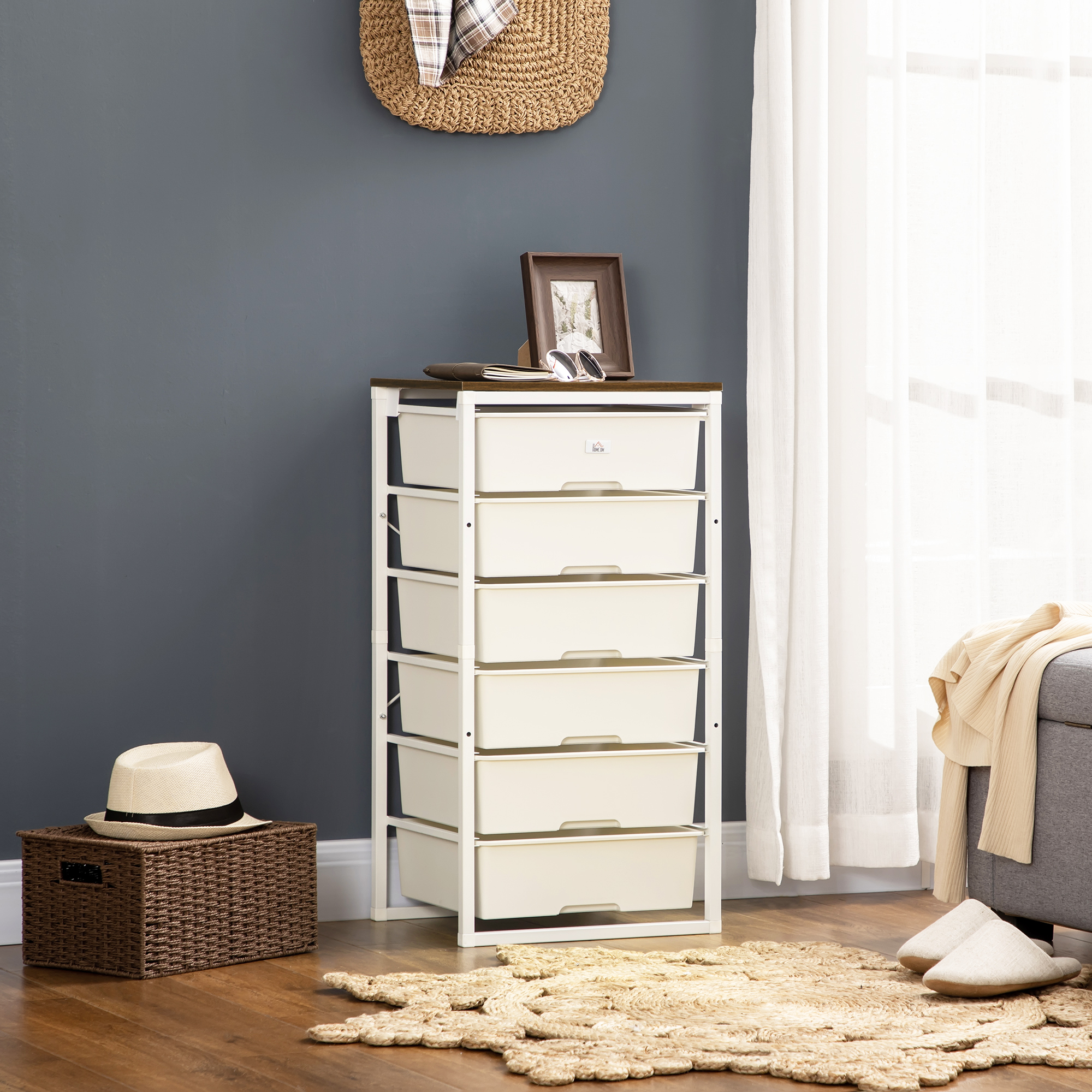 HOMCOM Bedroom Chest of Drawers, 6-Drawer Dresser, Tall Storage Drawer Unit with Steel Frame for Living Room, White 2