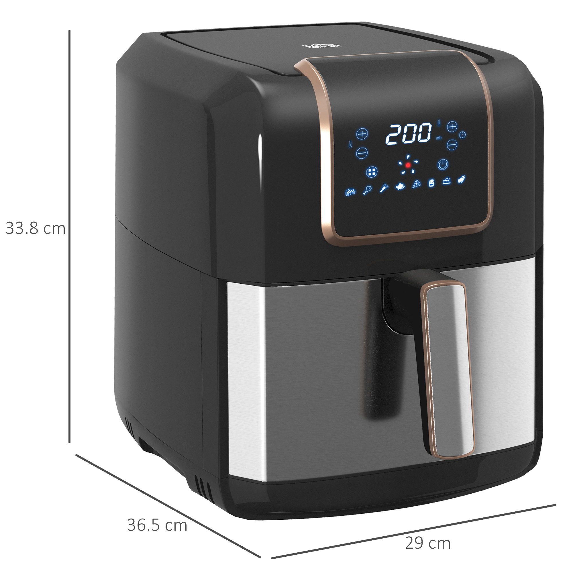 HOMCOM 6.5L Single Basket Air Fryer, 80-200°C Temperature, Black and Gold Tone 3