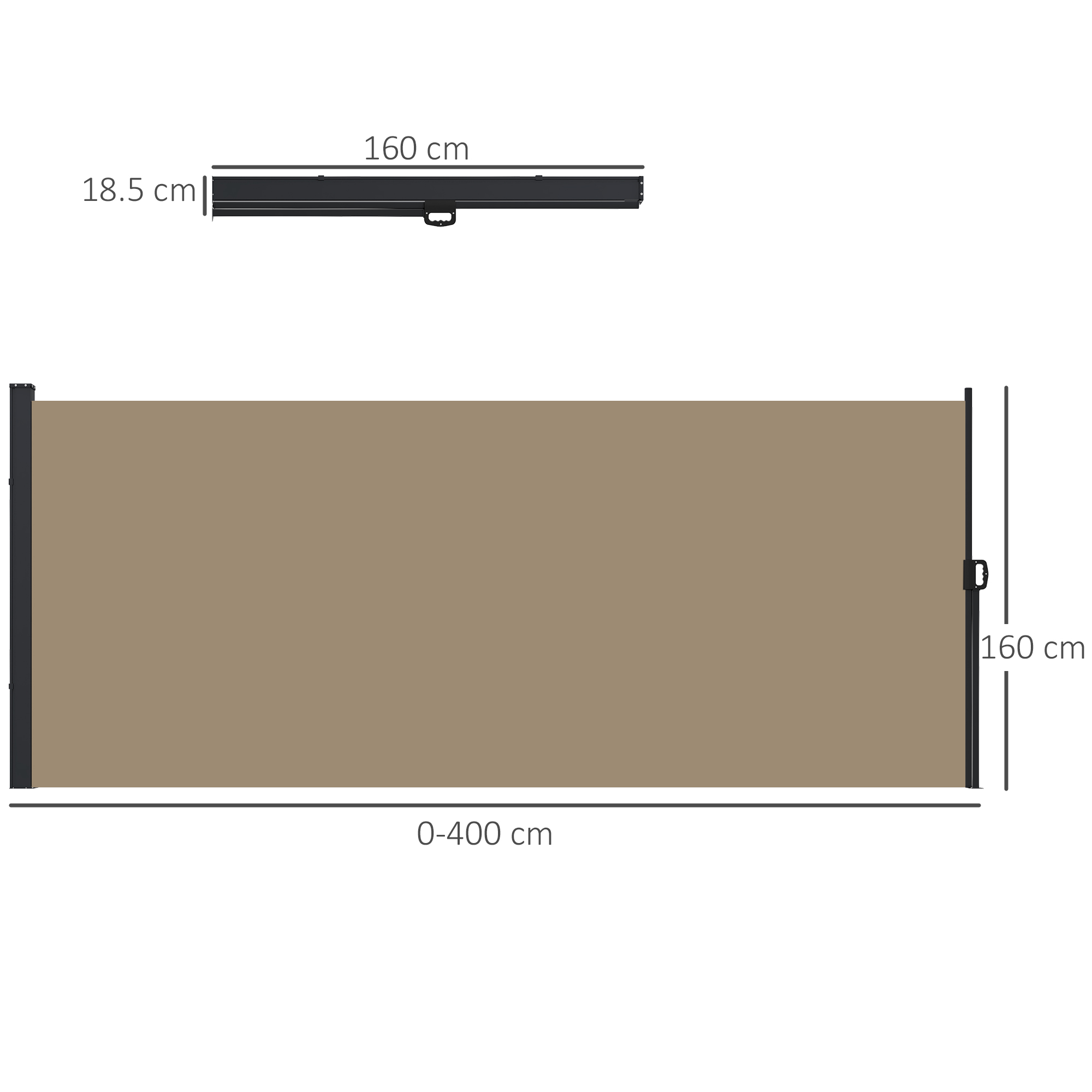 Outsunny Retractable Side Awning, Outdoor Privacy Screen for Garden, Hot Tub, Balcony, Terrace, Pool, 400 x 160cm, Khaki 3