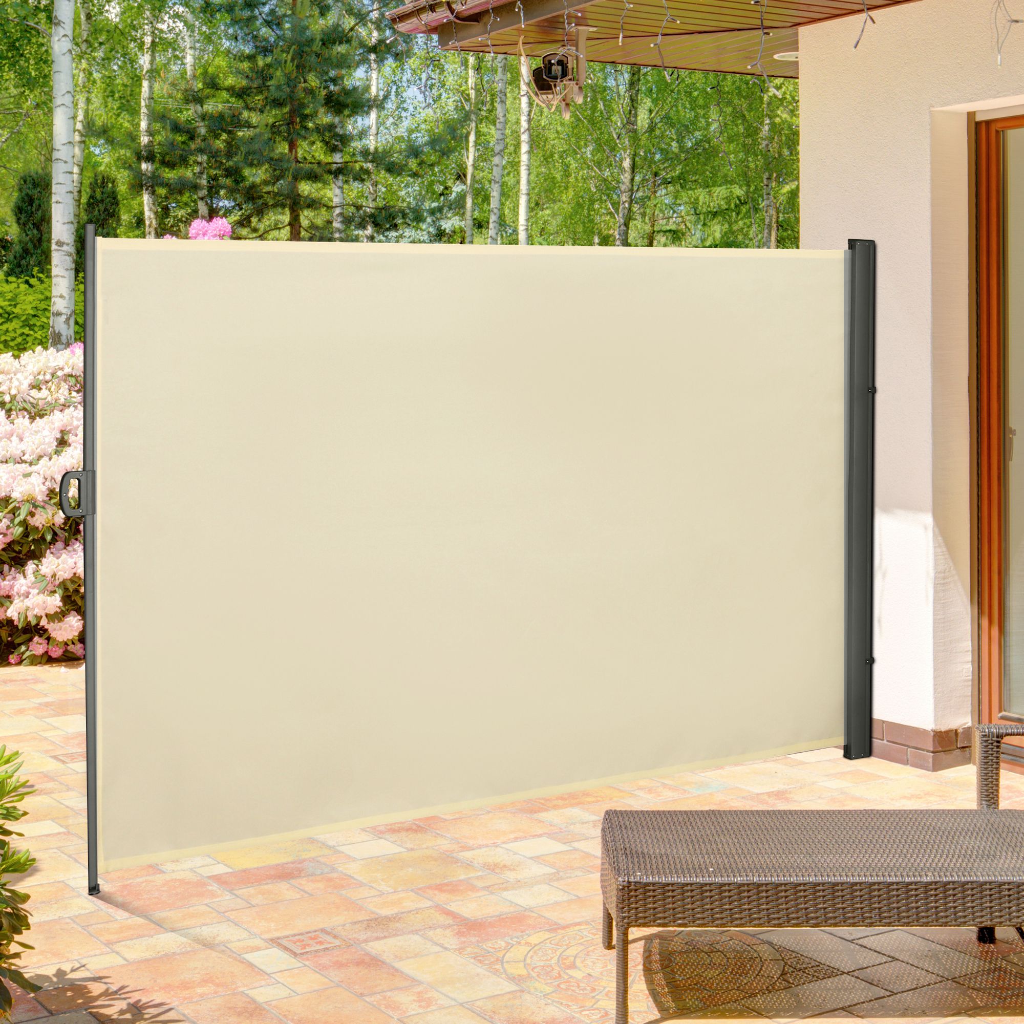 Outsunny Retractable Sun Side Awning Screen Fence Patio Garden Wall Balcony Screening Panel Outdoor Blind Privacy Divider (3x2M, Cream) 2