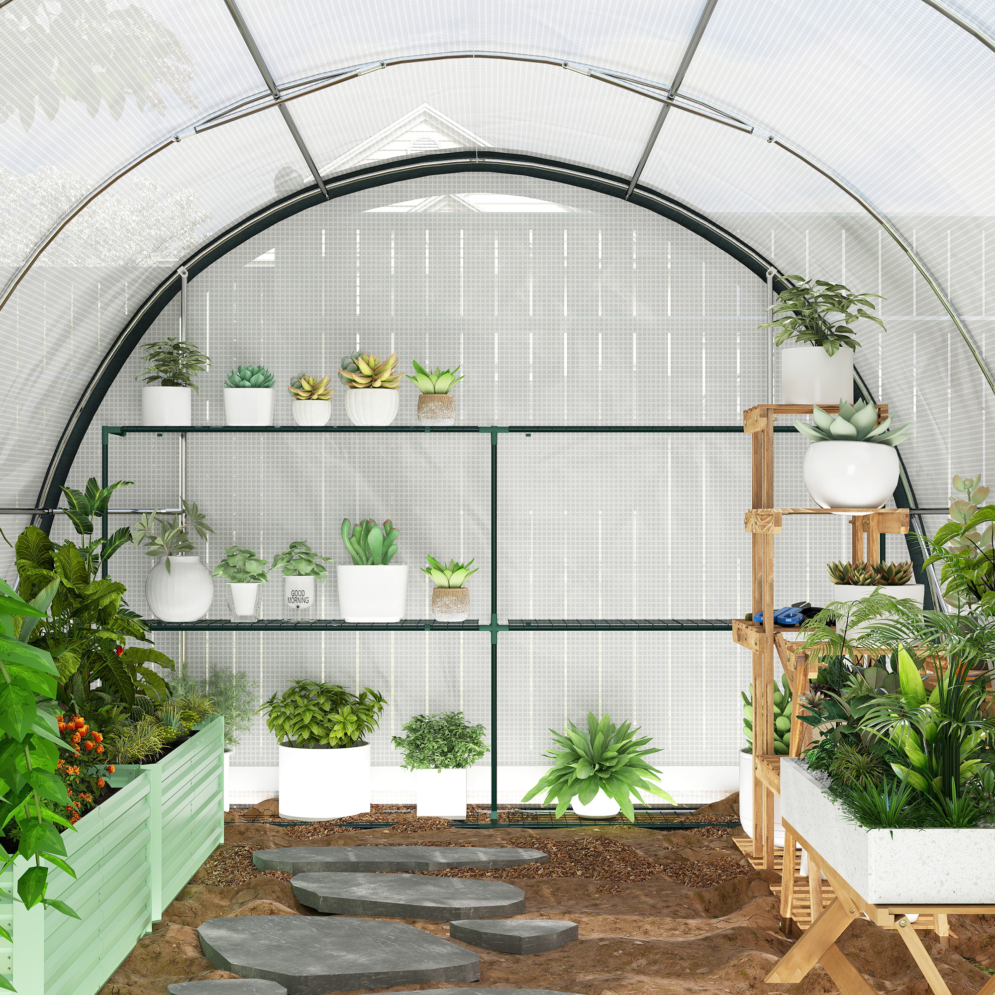 Outsunny 4 x 3(m) Walk-In Tunnel Greenhouse, with Accessories White 9
