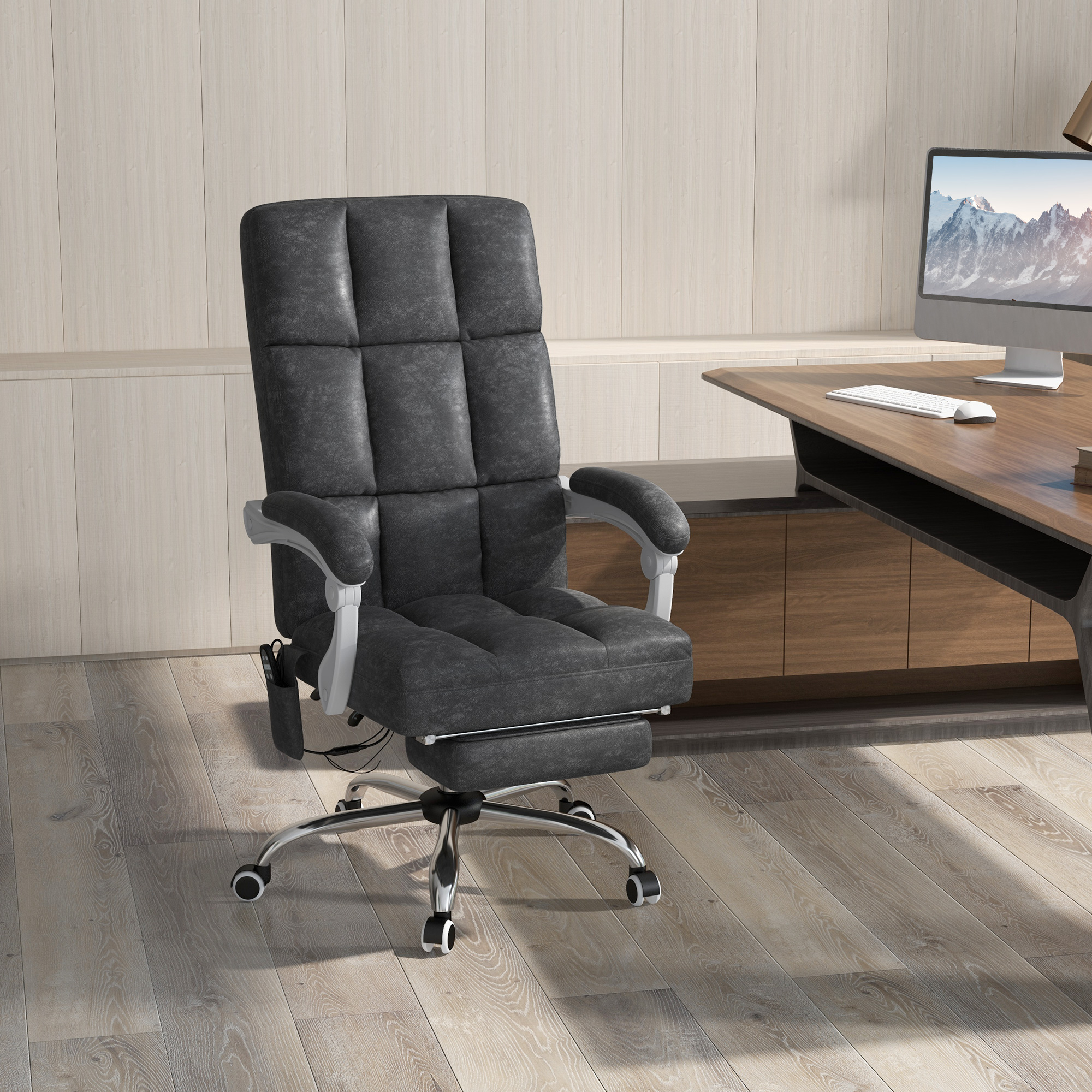 Vinsetto Massage Office Chair, Ergonomic Desk Chair, Comfy Work Study Chair with Heat, Padded Seat, 135° Reclining Back and Footrest for Home Office, Charcoal Grey 2