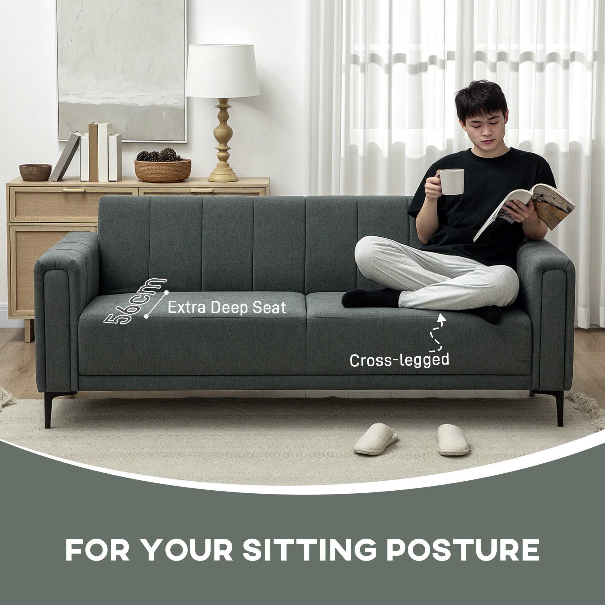 HOMCOM Three-Seater Relaxed Modern Sofa Grey 5