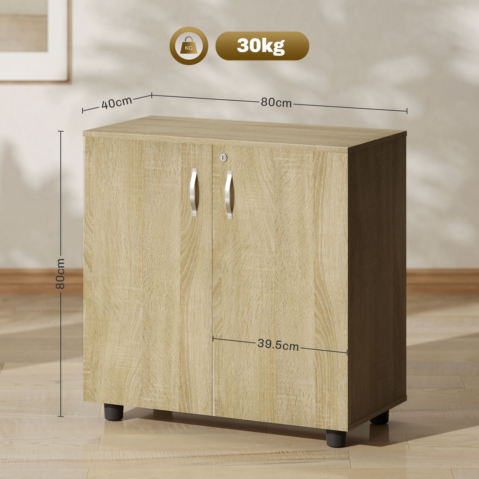 Vinsetto Two-Tier Locking Office Storage Cabinet Oak 3